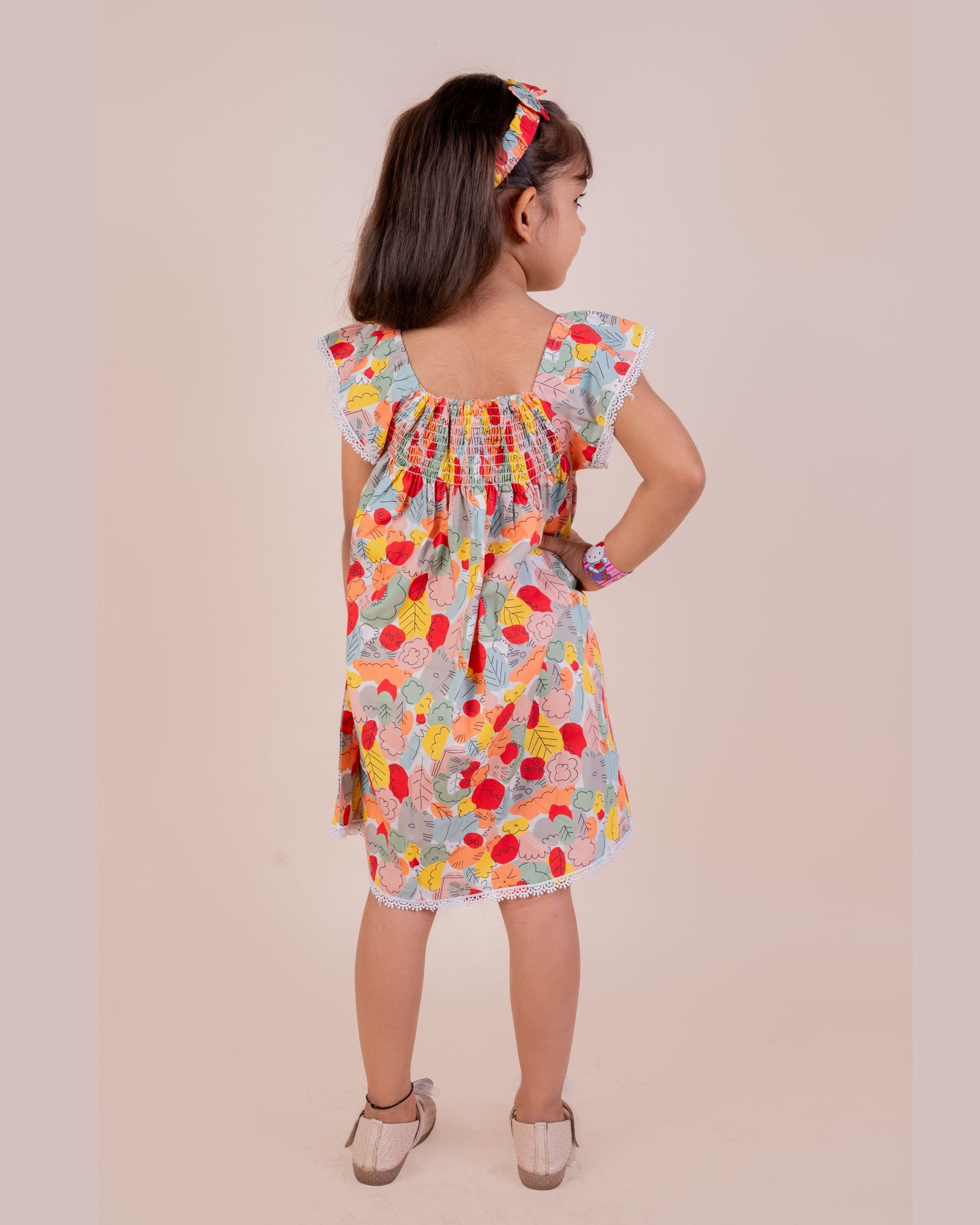 Abstract leaf print frock with hairband