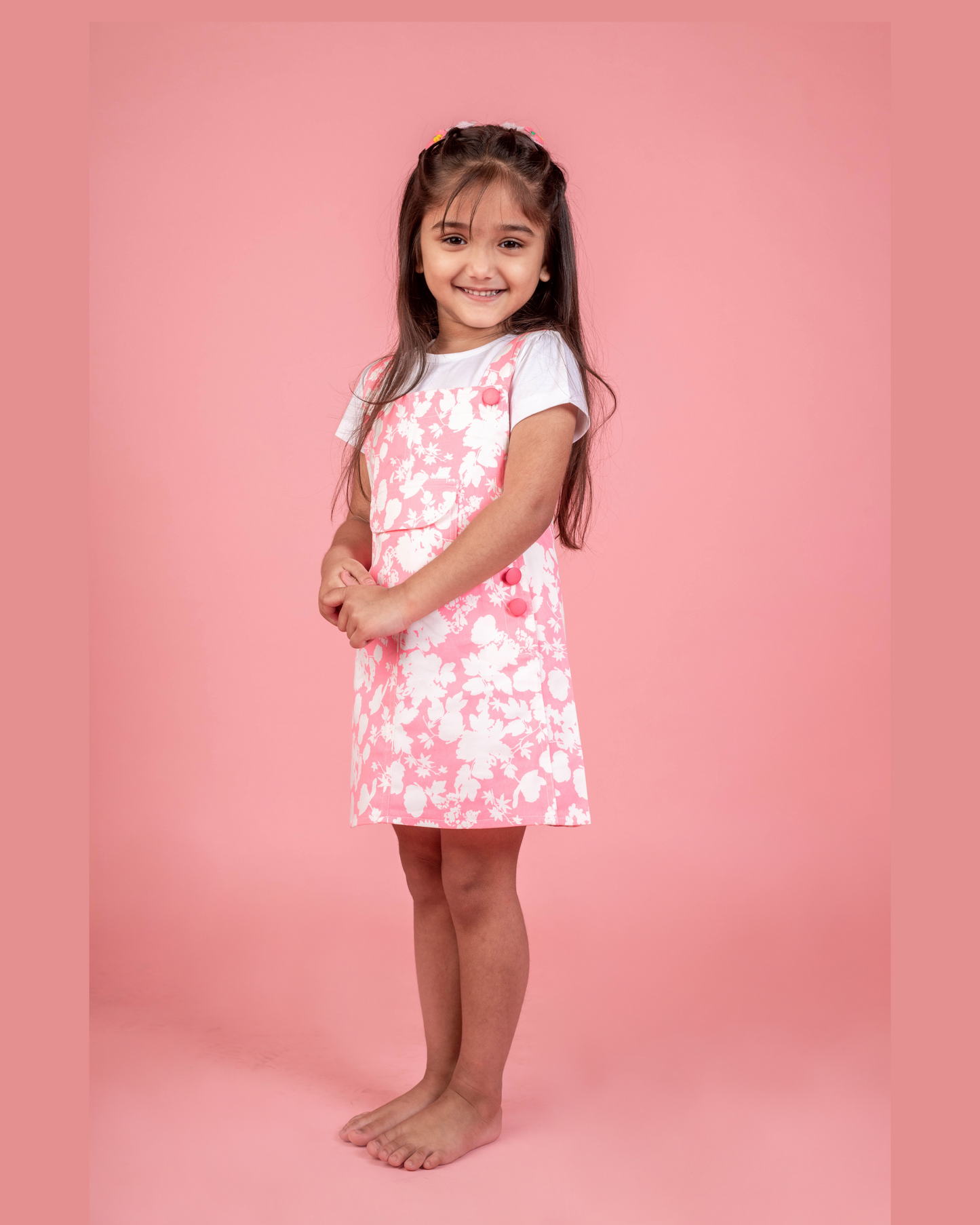 Neon Pink Floral Dungaree with Inner