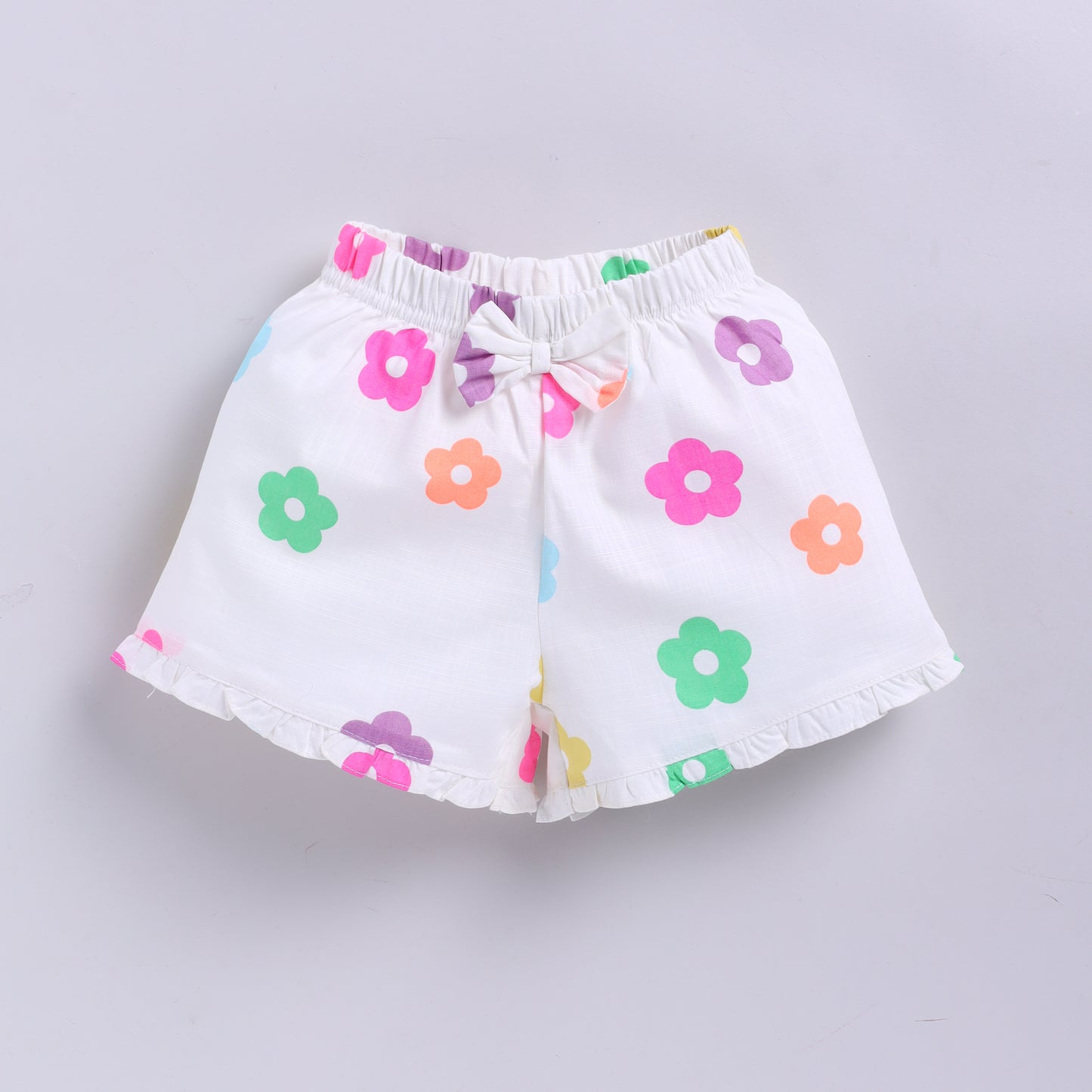 Multicolour floral print girls top with shorts set