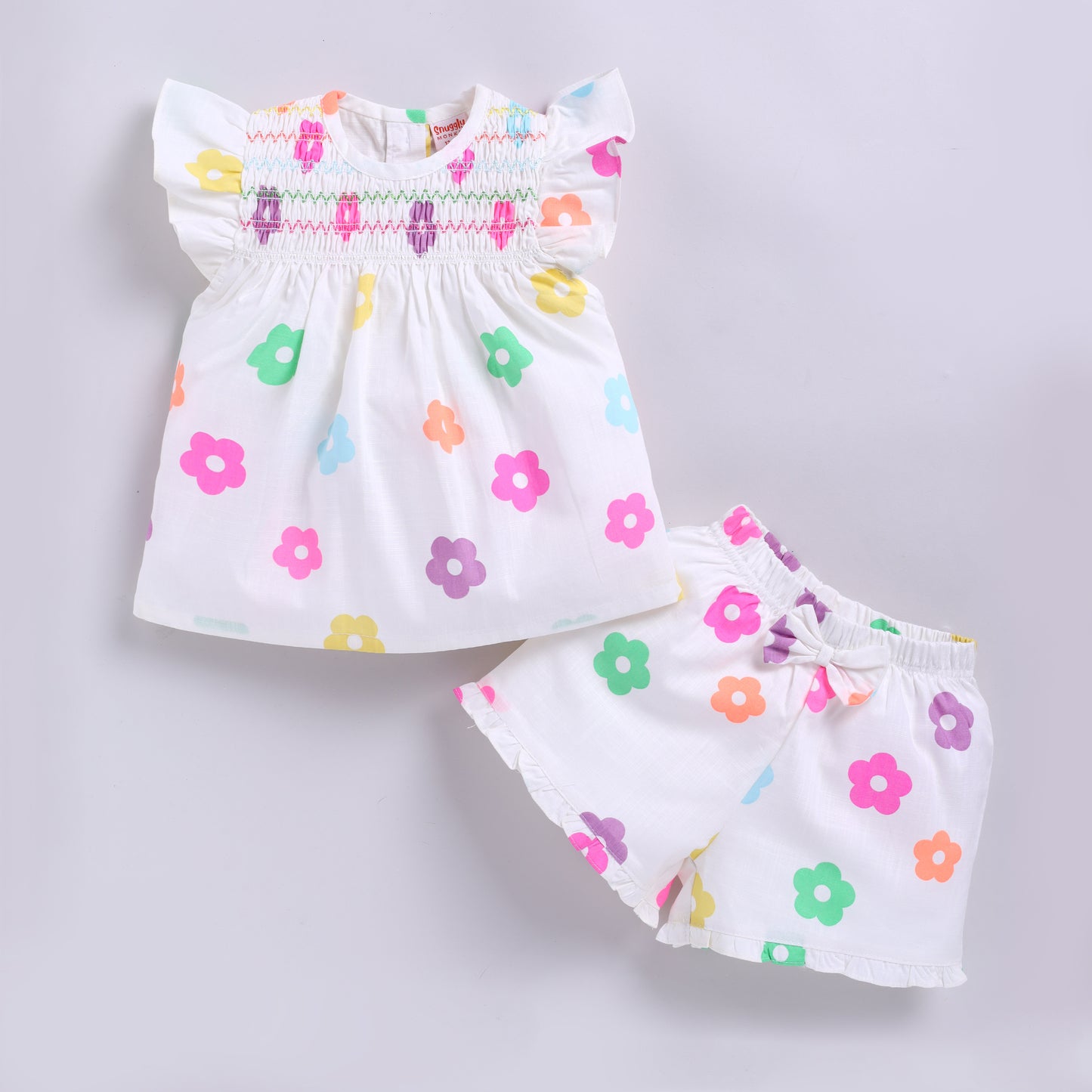 Multicolour floral print girls top with shorts set