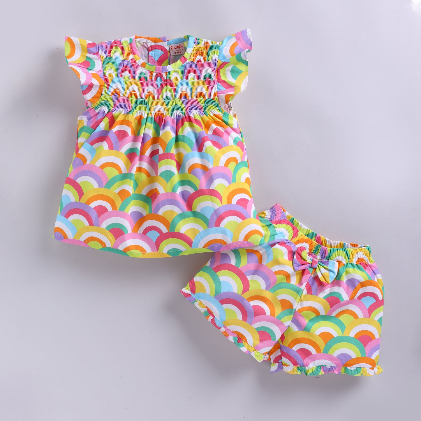 Rainbow Print Cotton Top & Shorts Set for Girls
