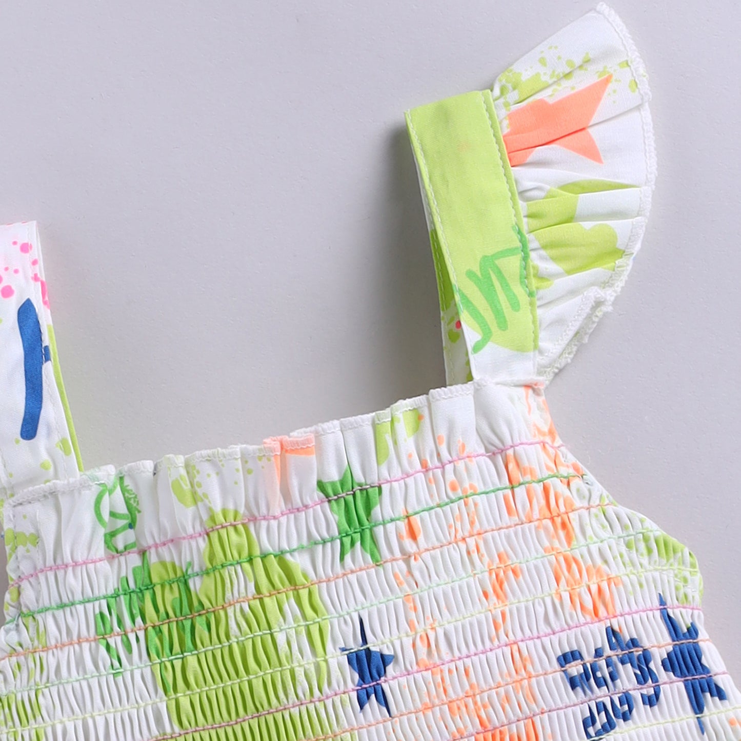 Abstract neon print smocking frock