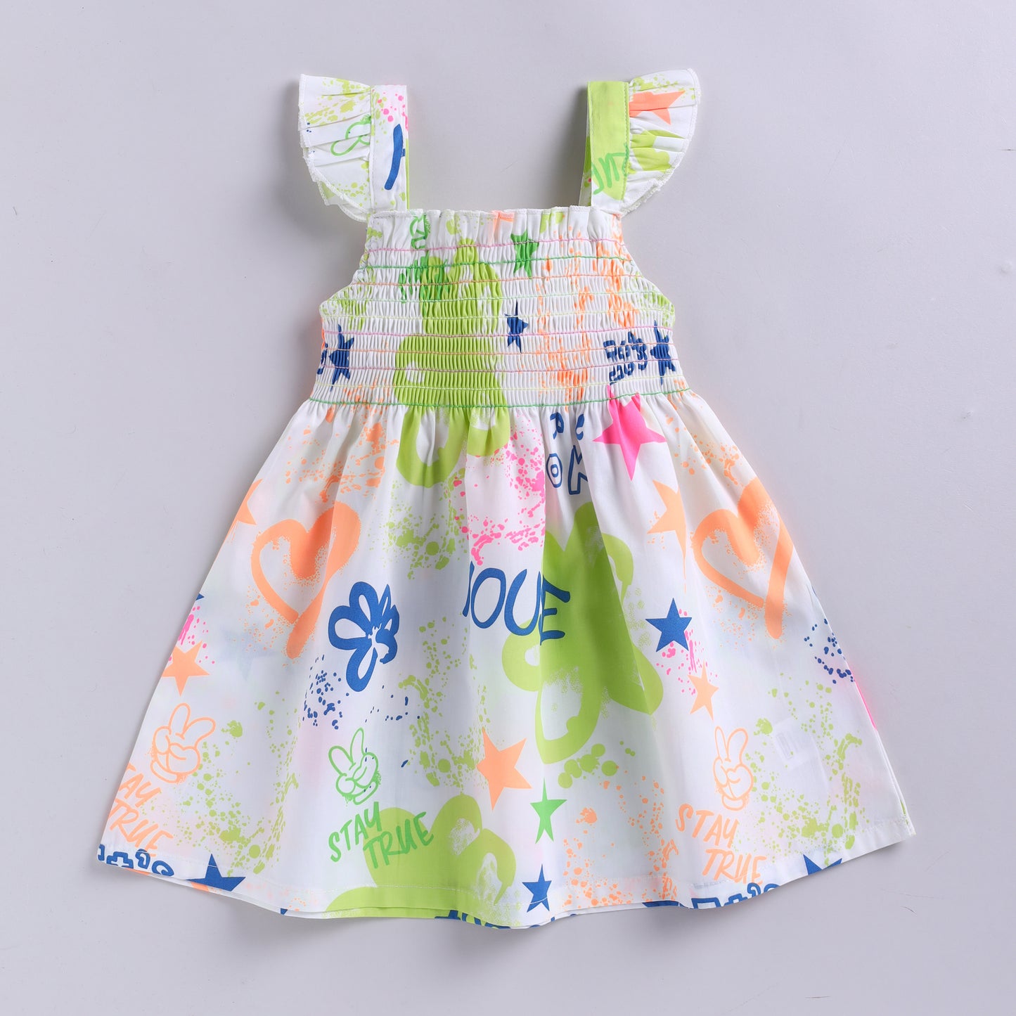 Abstract neon print smocking frock