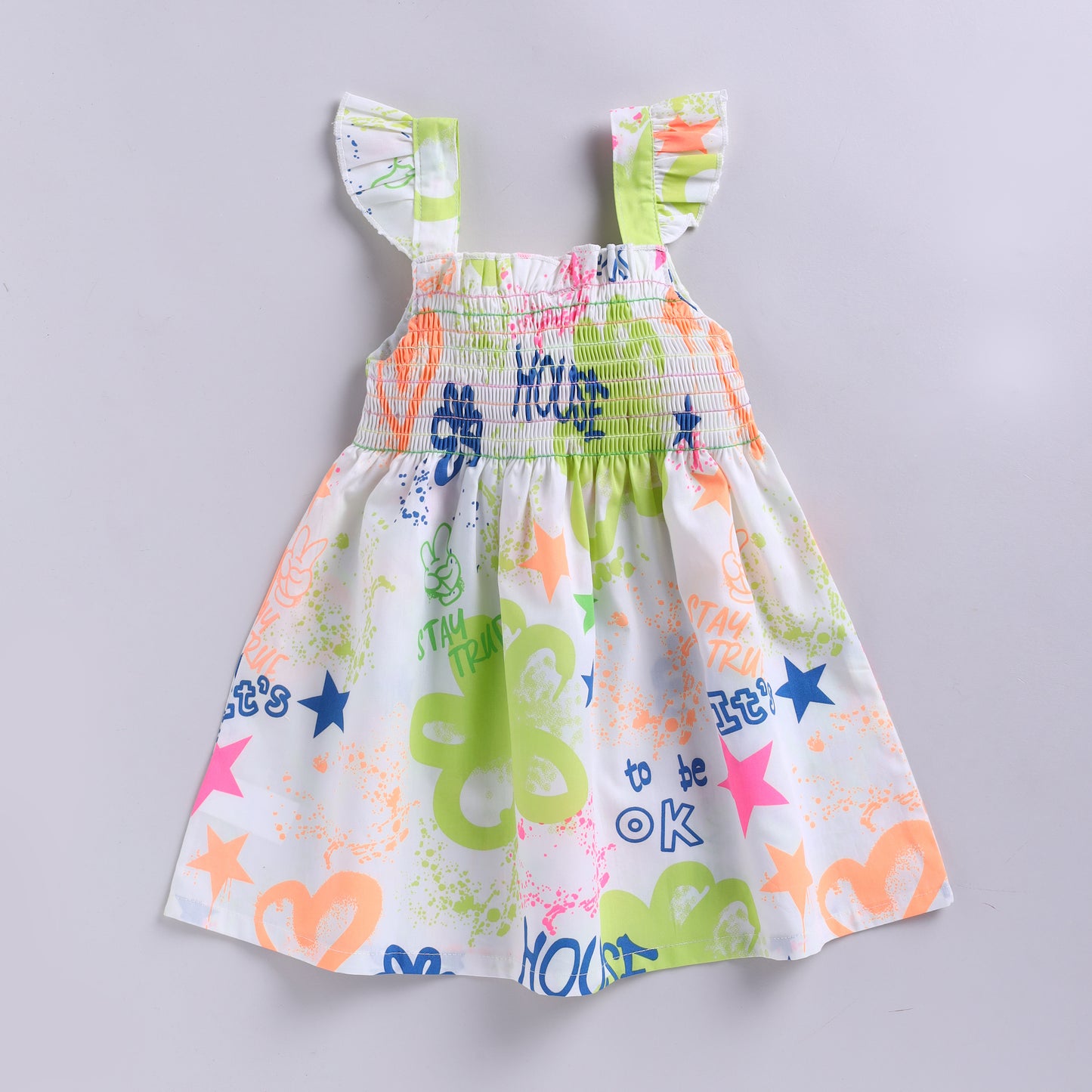 Abstract neon print smocking frock