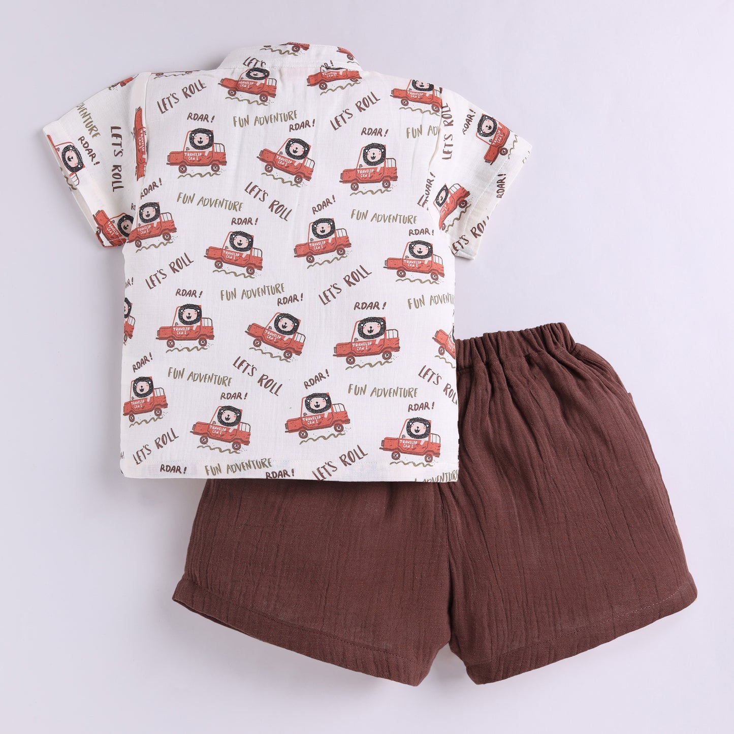 100% Cotton Muslin Adventure Theme Top with Shorts - Rust