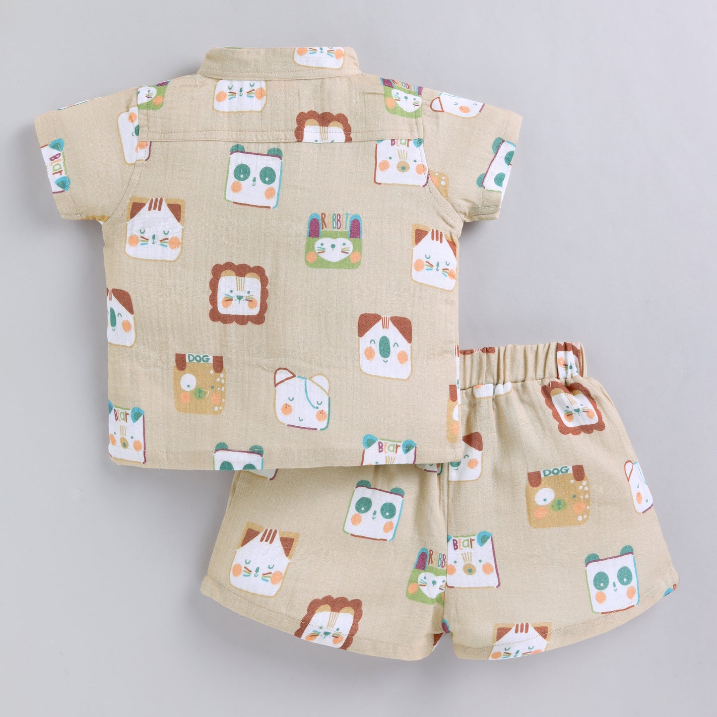 Animal Print Muslin Co-ord Set For Infants - Beige