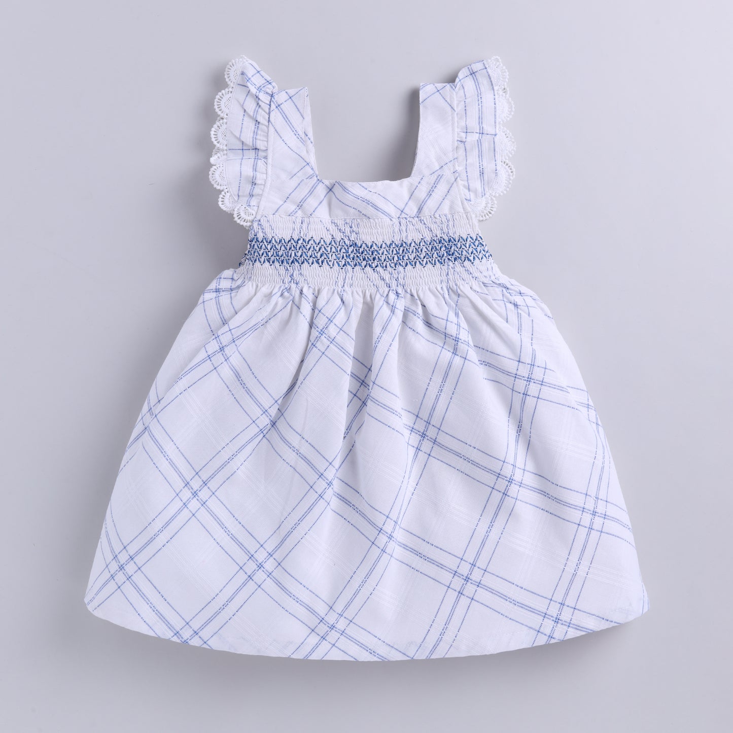Plaid Pattern Smocking Frock with Matching Hairband