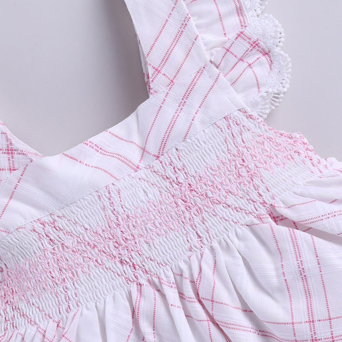 Plaid Pattern Smocking Frock with Matching Hairband