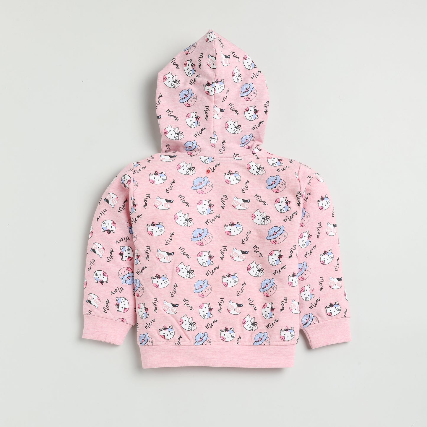 Pink Cat Print Hooded Jacket