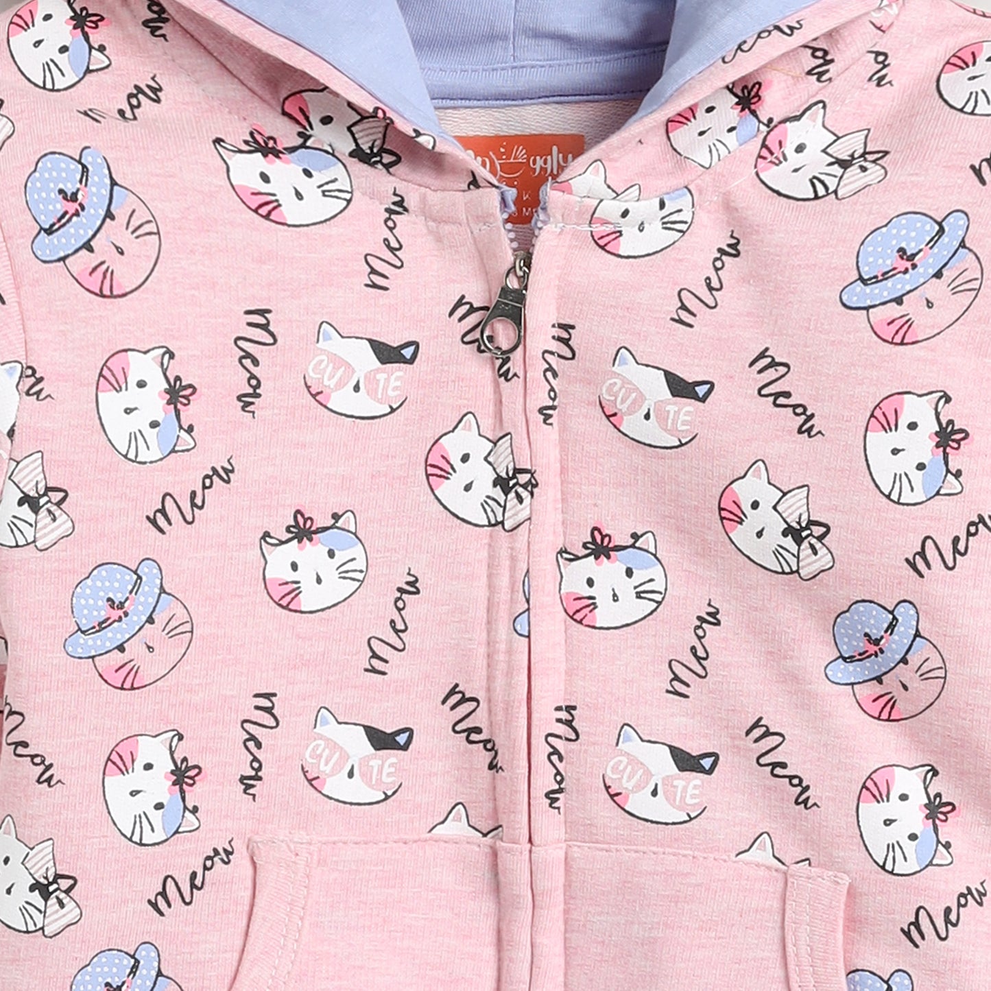 Pink Cat Print Hooded Jacket