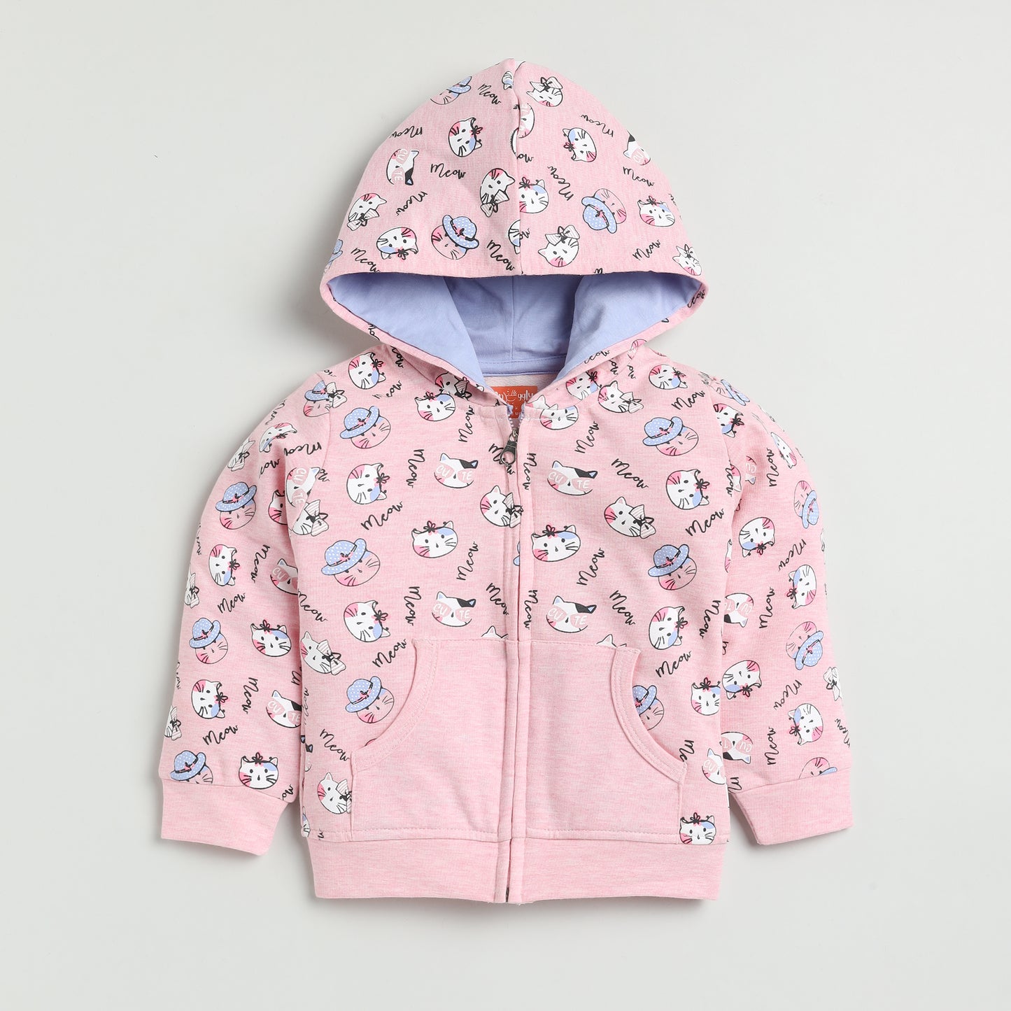 Pink Cat Print Hooded Jacket