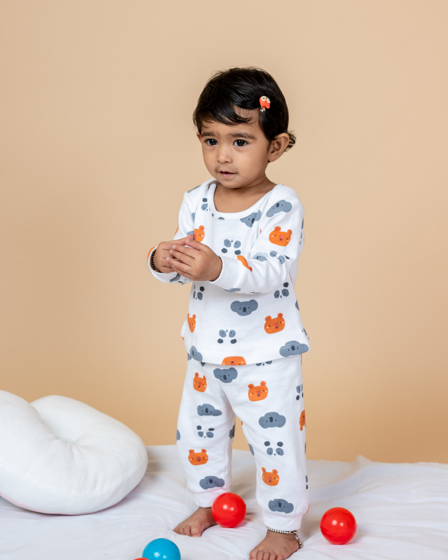 Cute Bear Print Full Sleeves Top with Pant Set