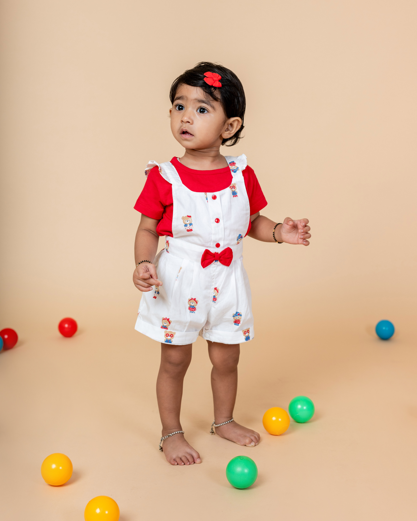 Teddy Print Romper with an Inner