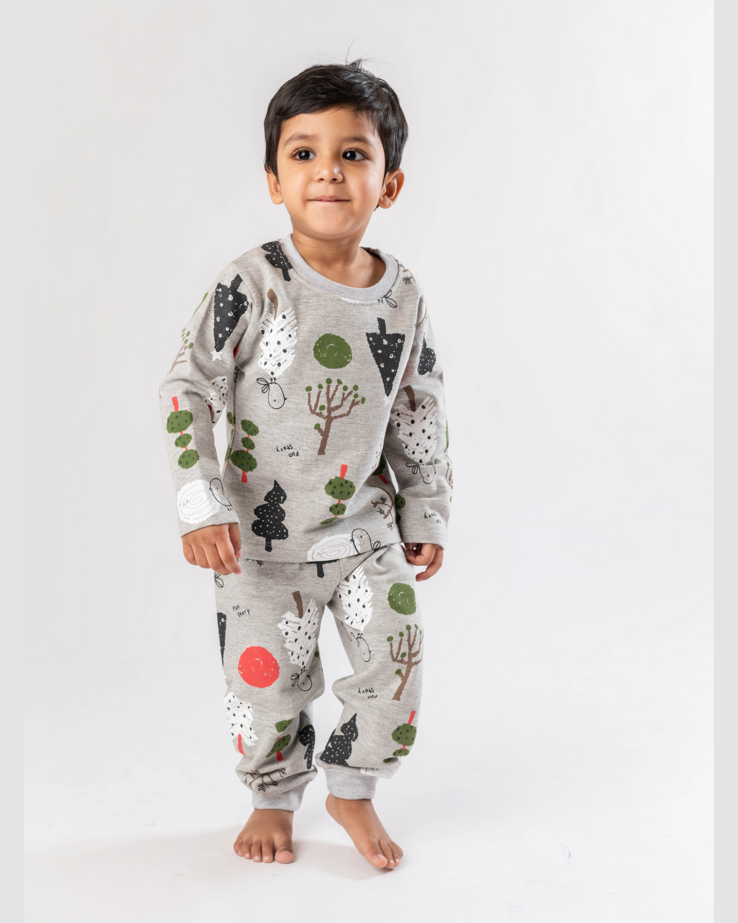 Tree Print Full-Sleeves Sweat Shirt with Joggers