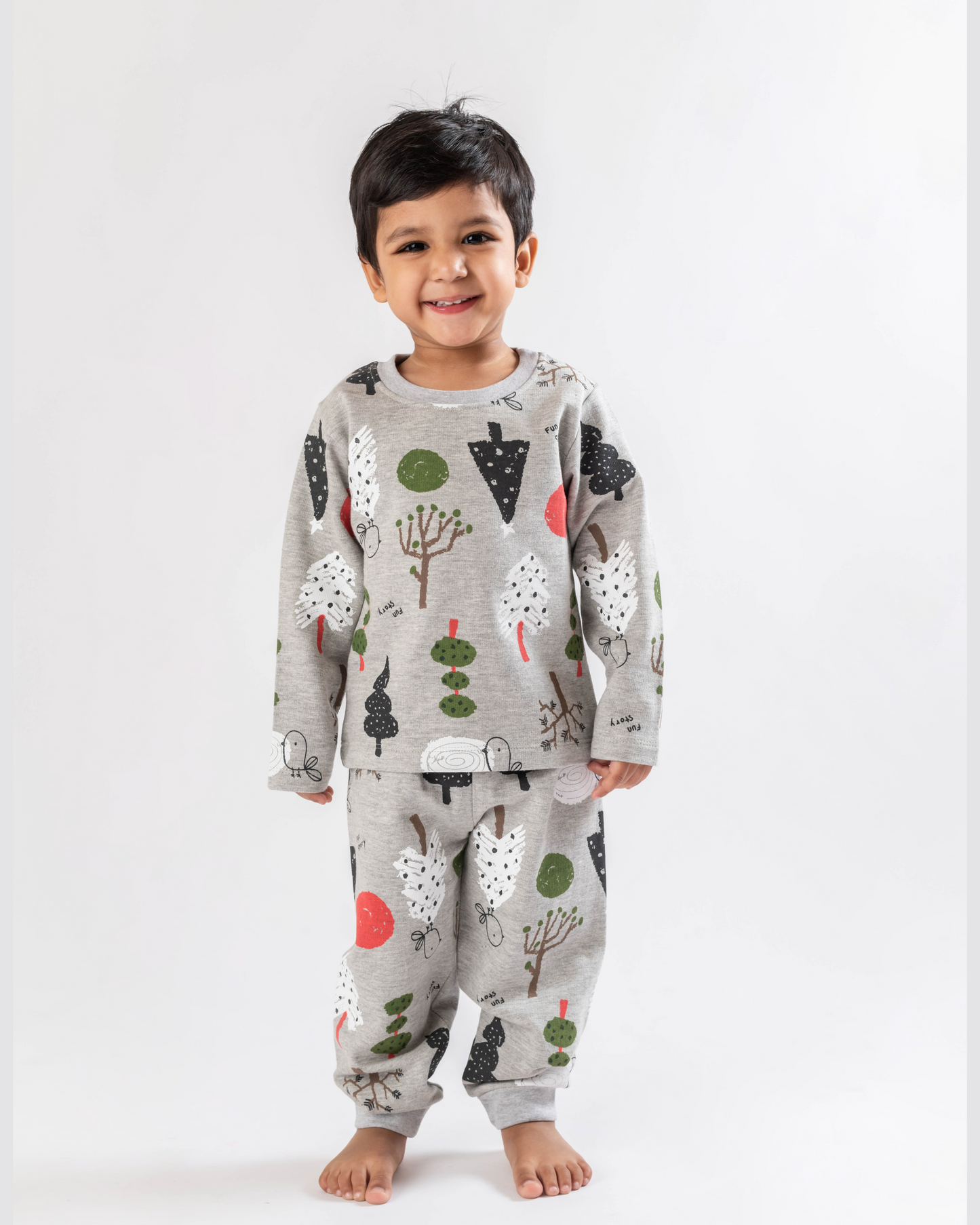 Tree Print Full-Sleeves Sweat Shirt with Joggers