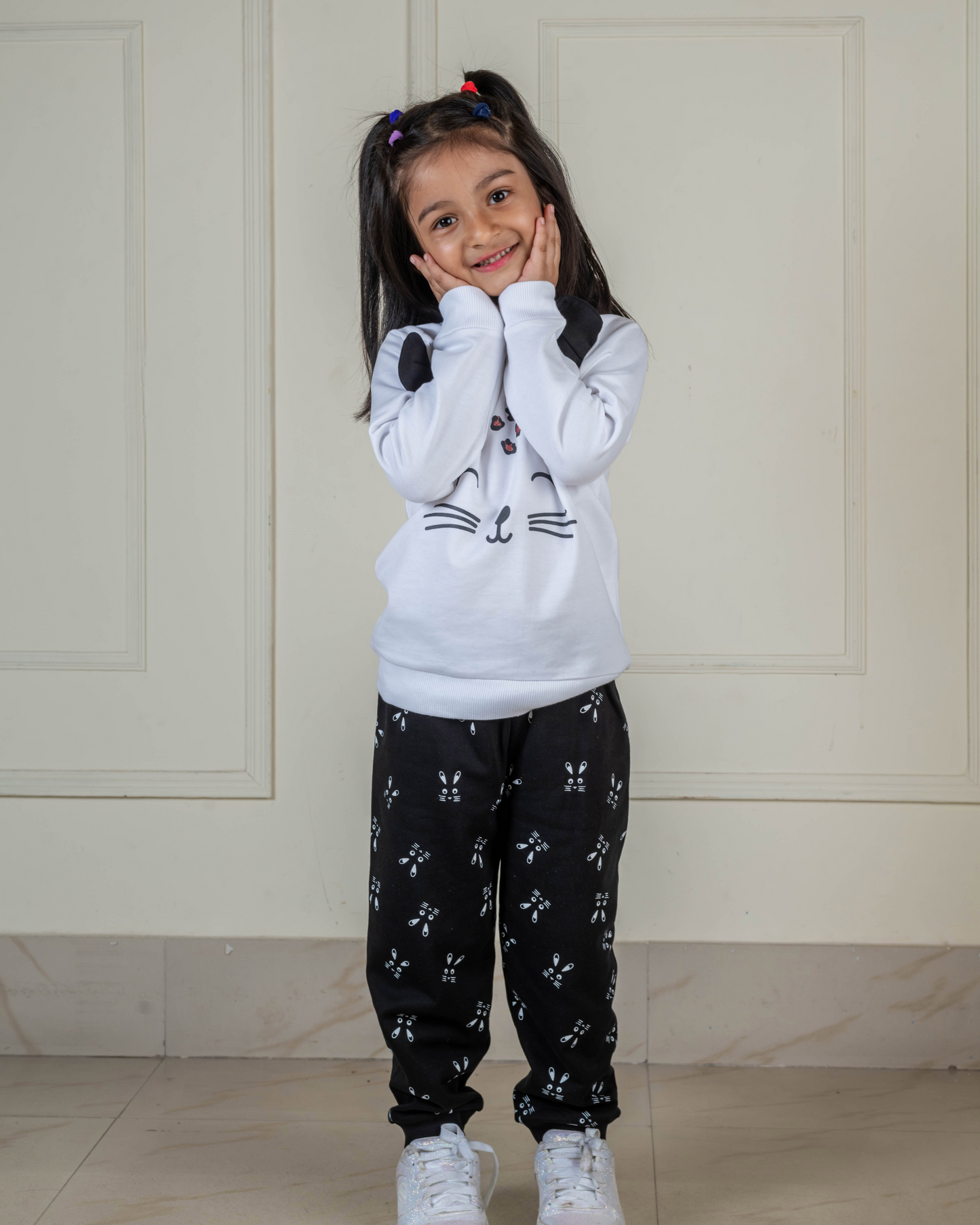 Cat Print Sweat Shirt with Joggers
