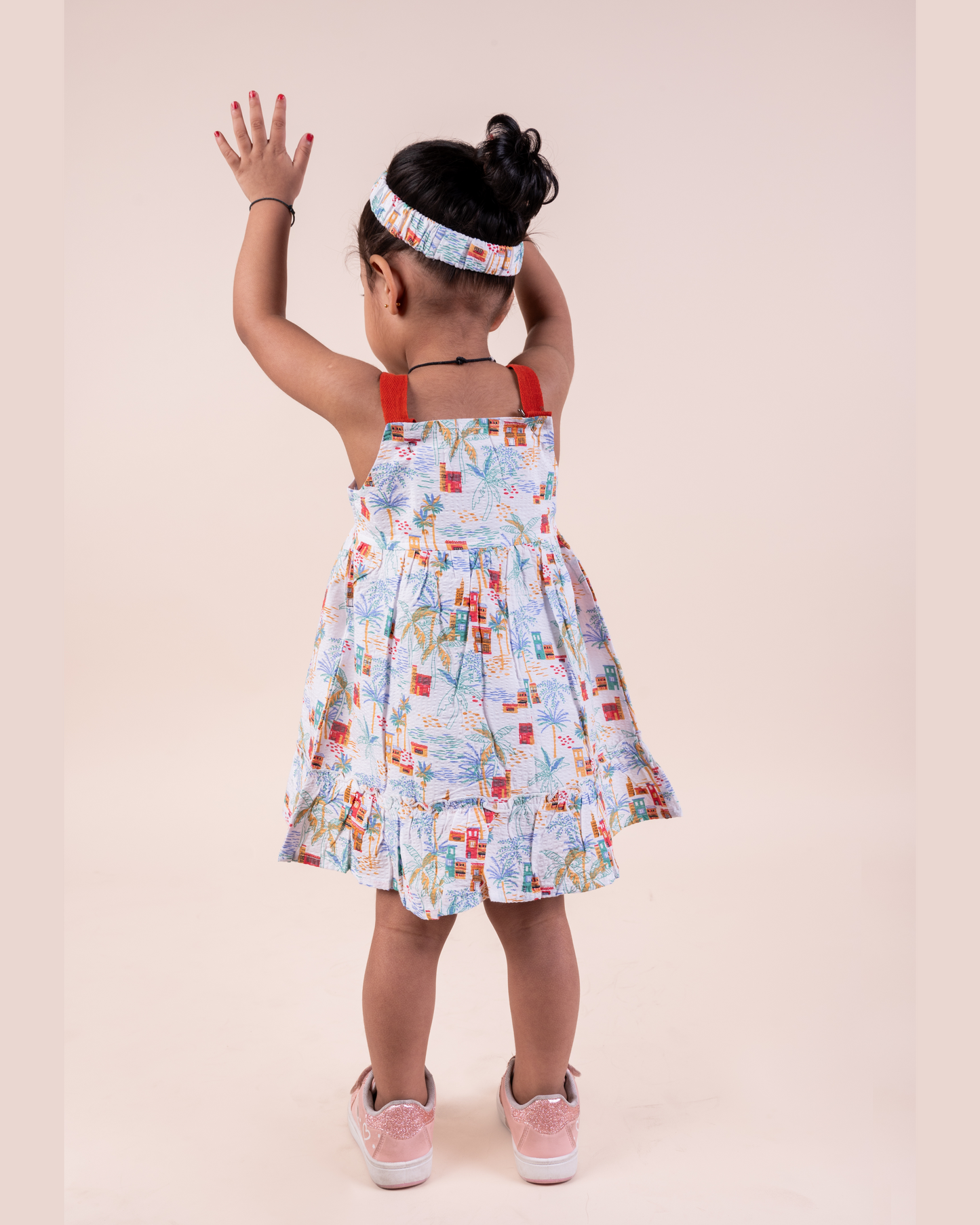Seersucker Summer Print Frock with Hairband