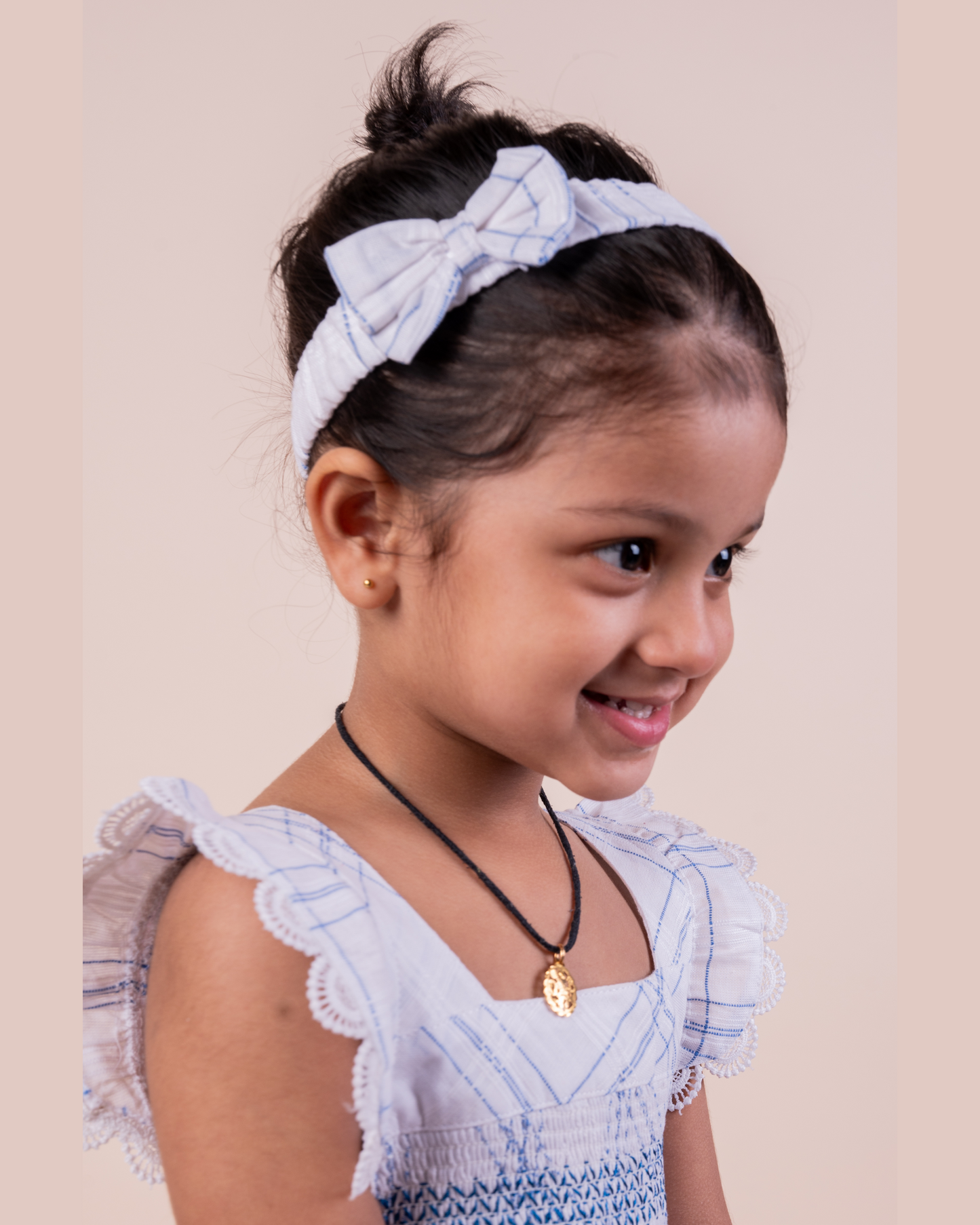 Plaid Pattern Smocking Frock with Matching Hairband