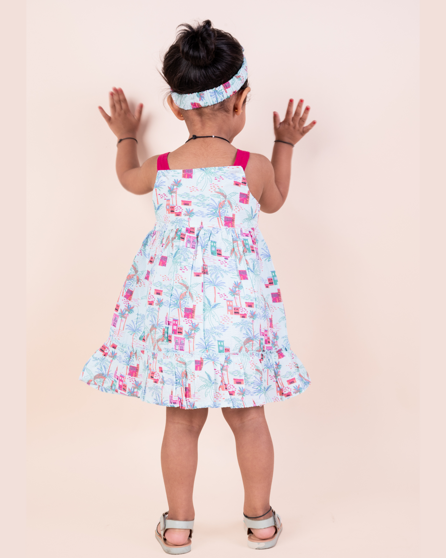 Seersucker Summer Print Frock with Hairband