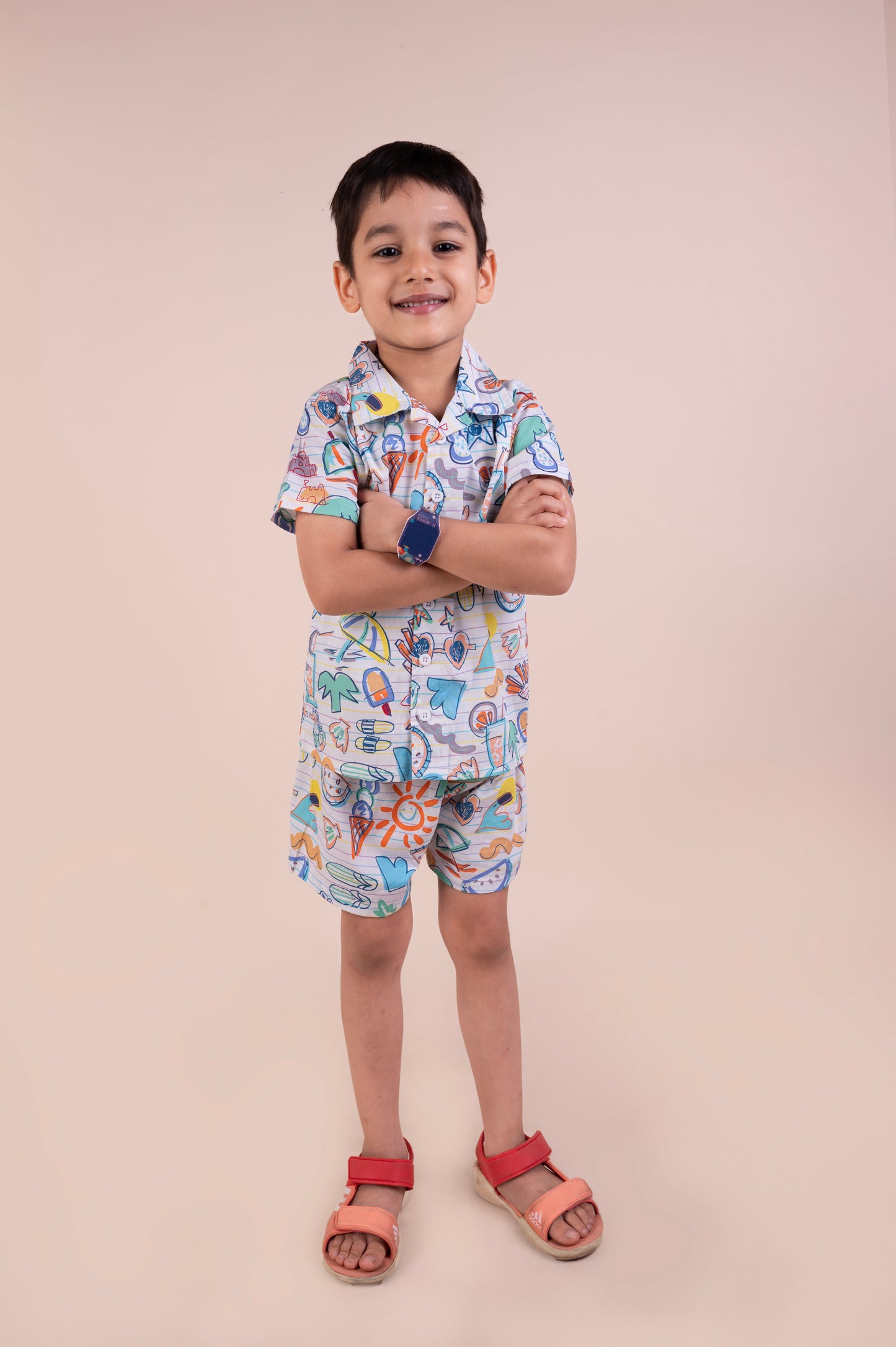 Summer doodle print top with shorts set