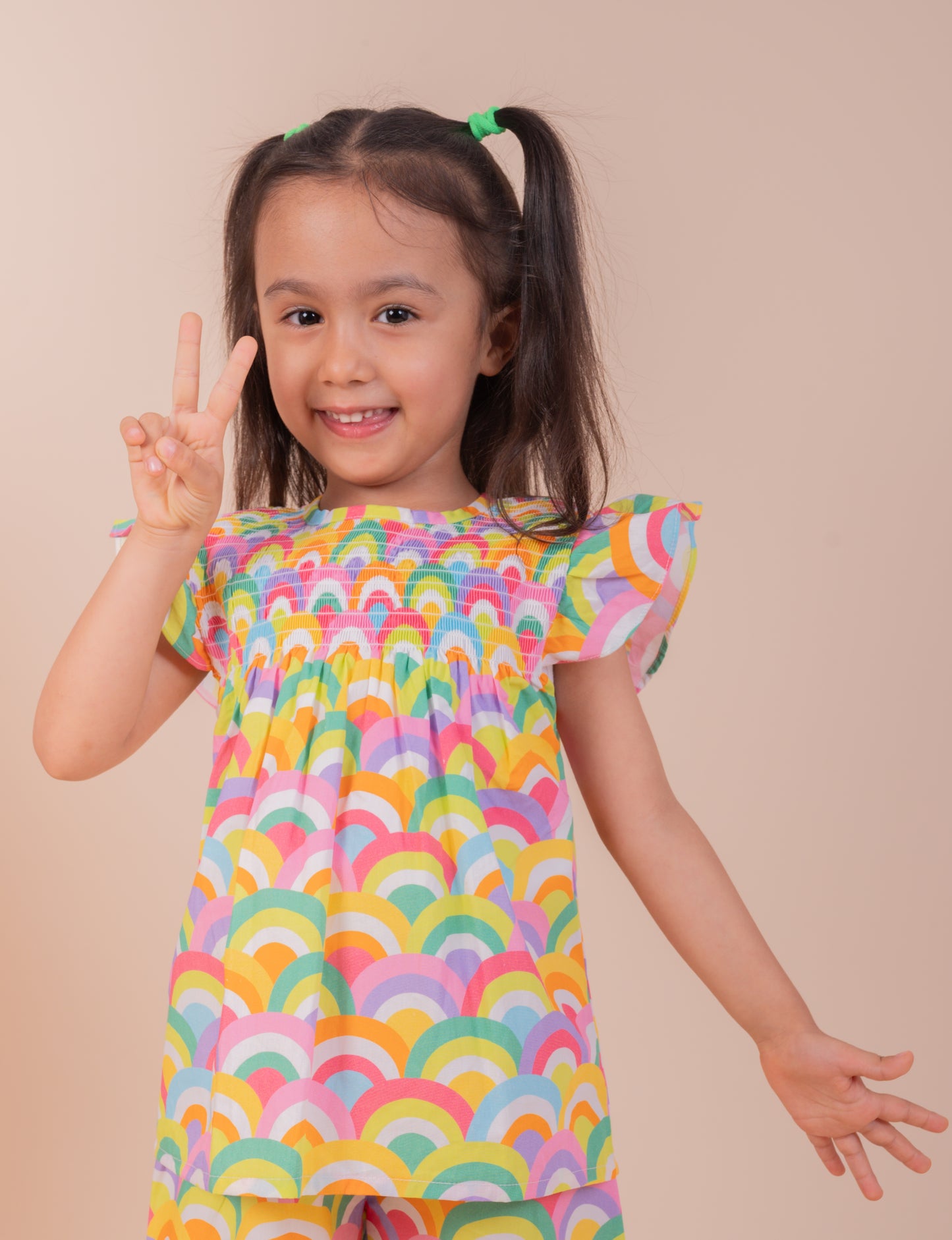 Rainbow Print Cotton Top & Shorts Set for Girls