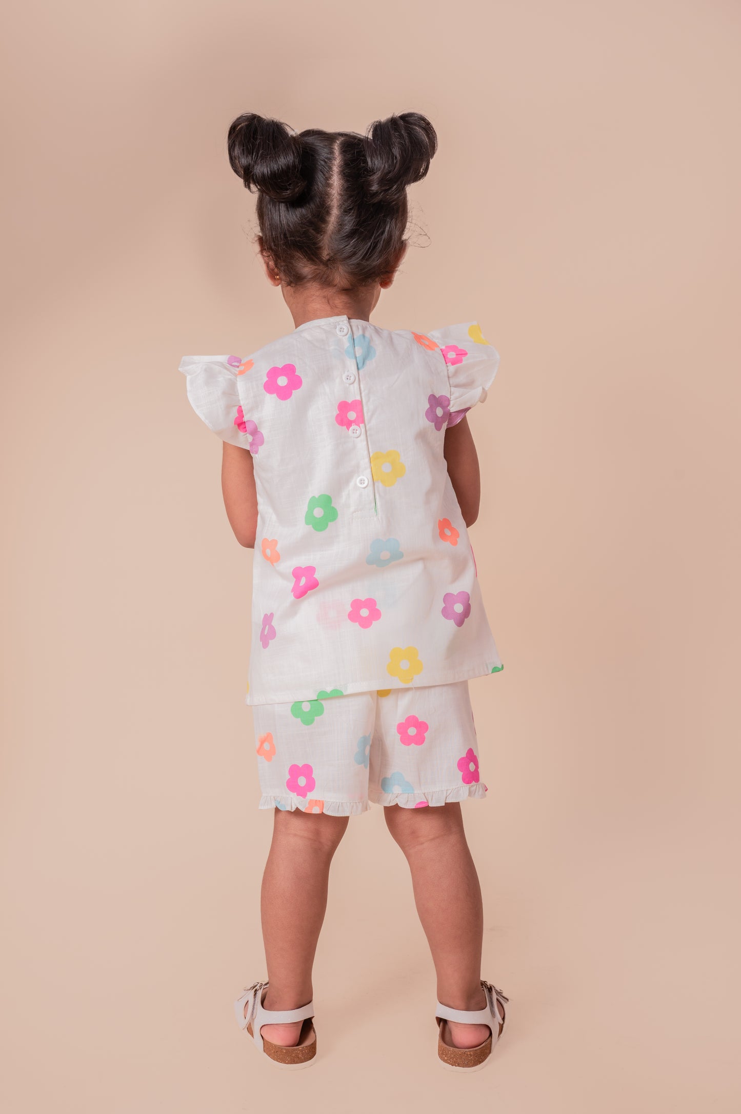 Multicolour floral print girls top with shorts set