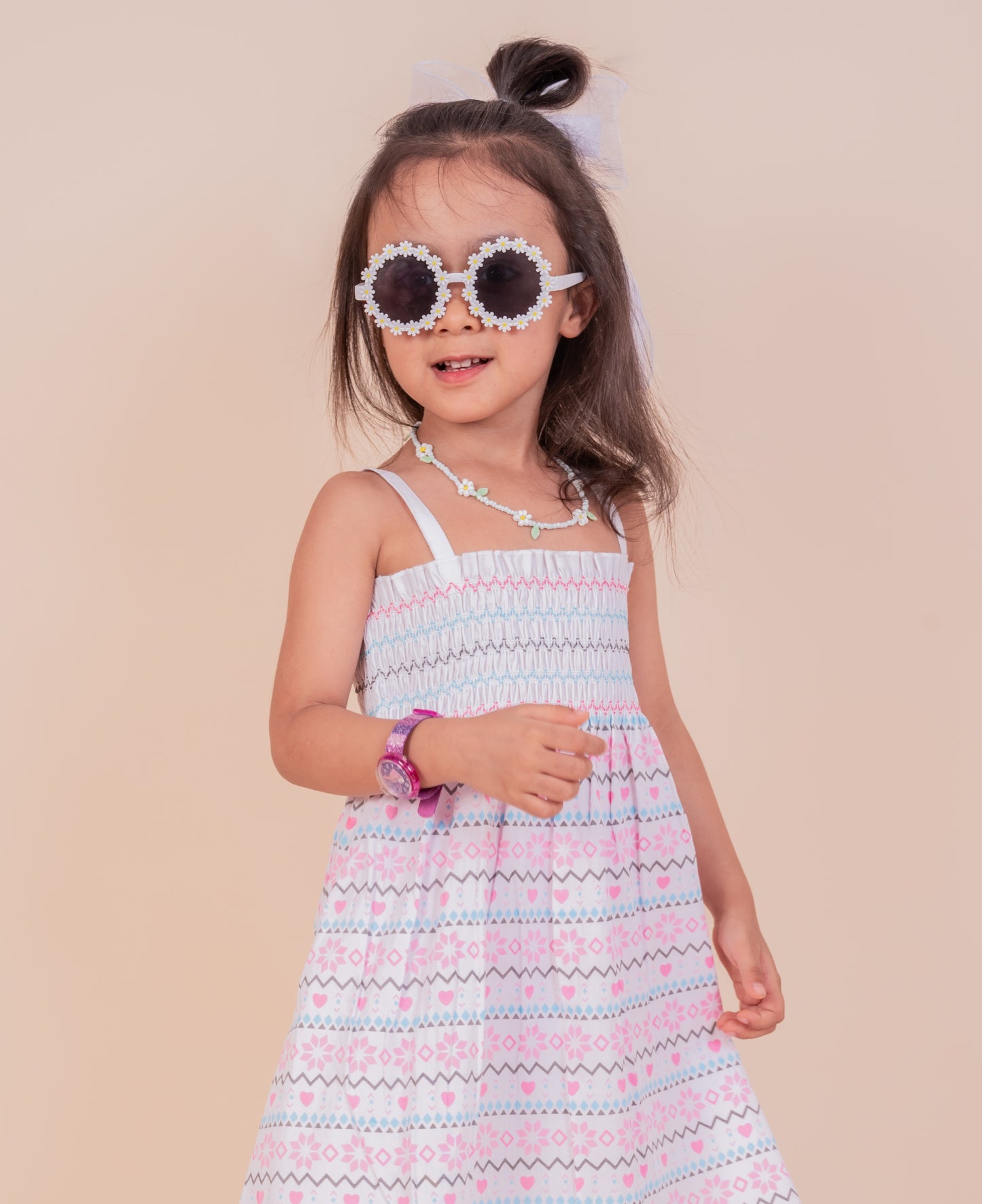 Girls smoking frock with matching hairband