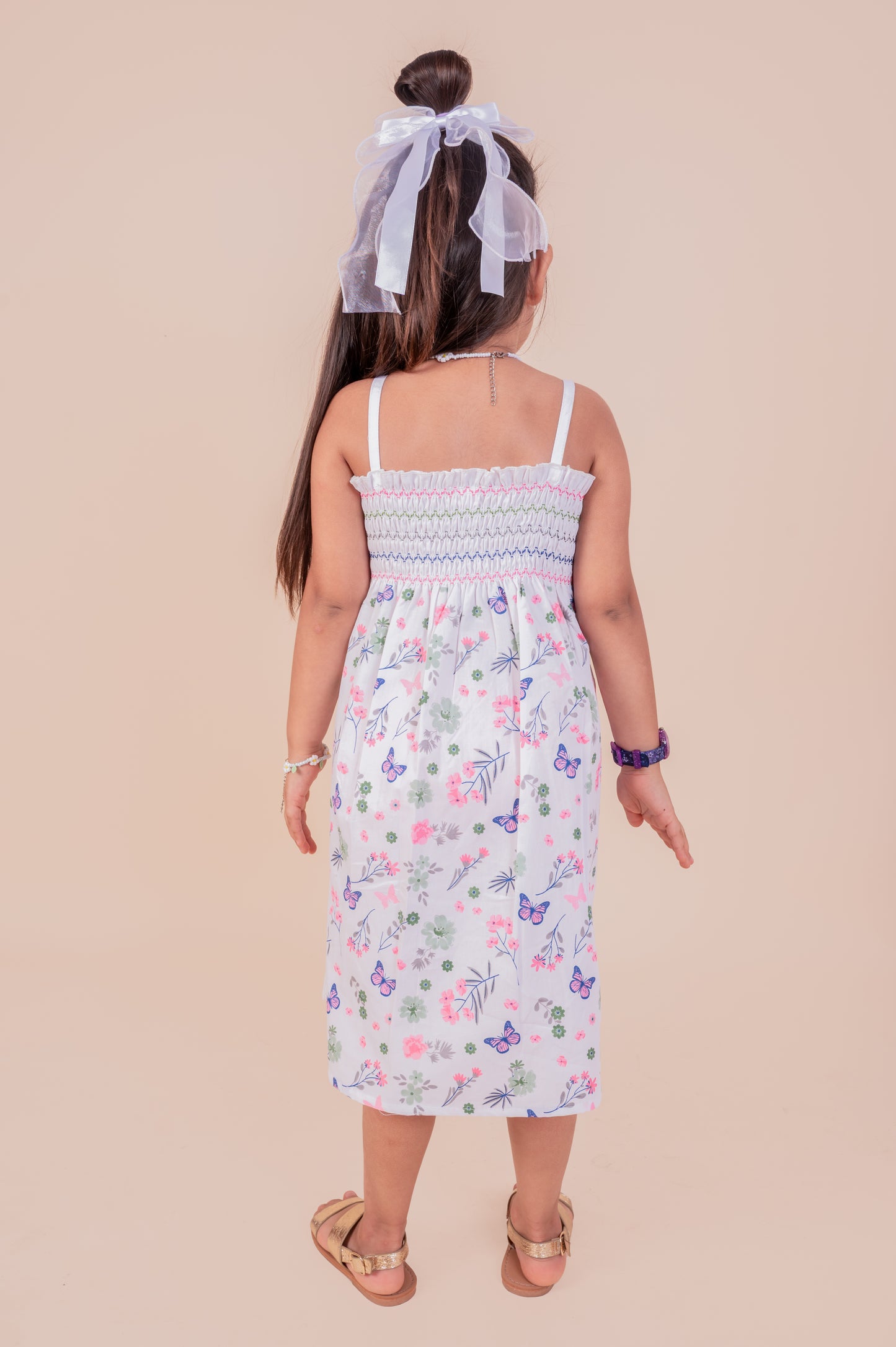 Girls Cotton Frock with Hairband | Floral Butterfly Print