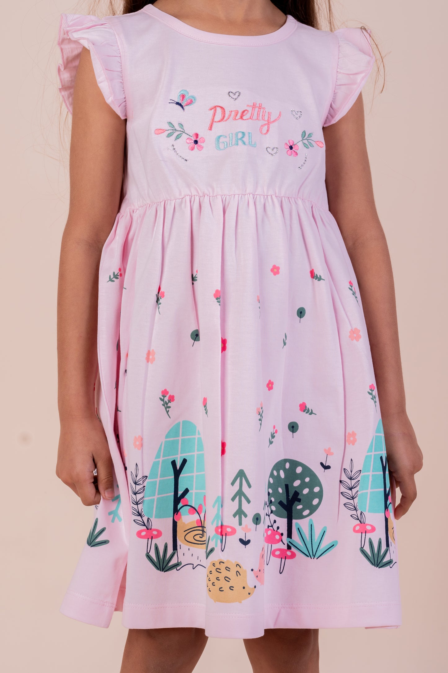 Pretty girl embroidered frock - Pink
