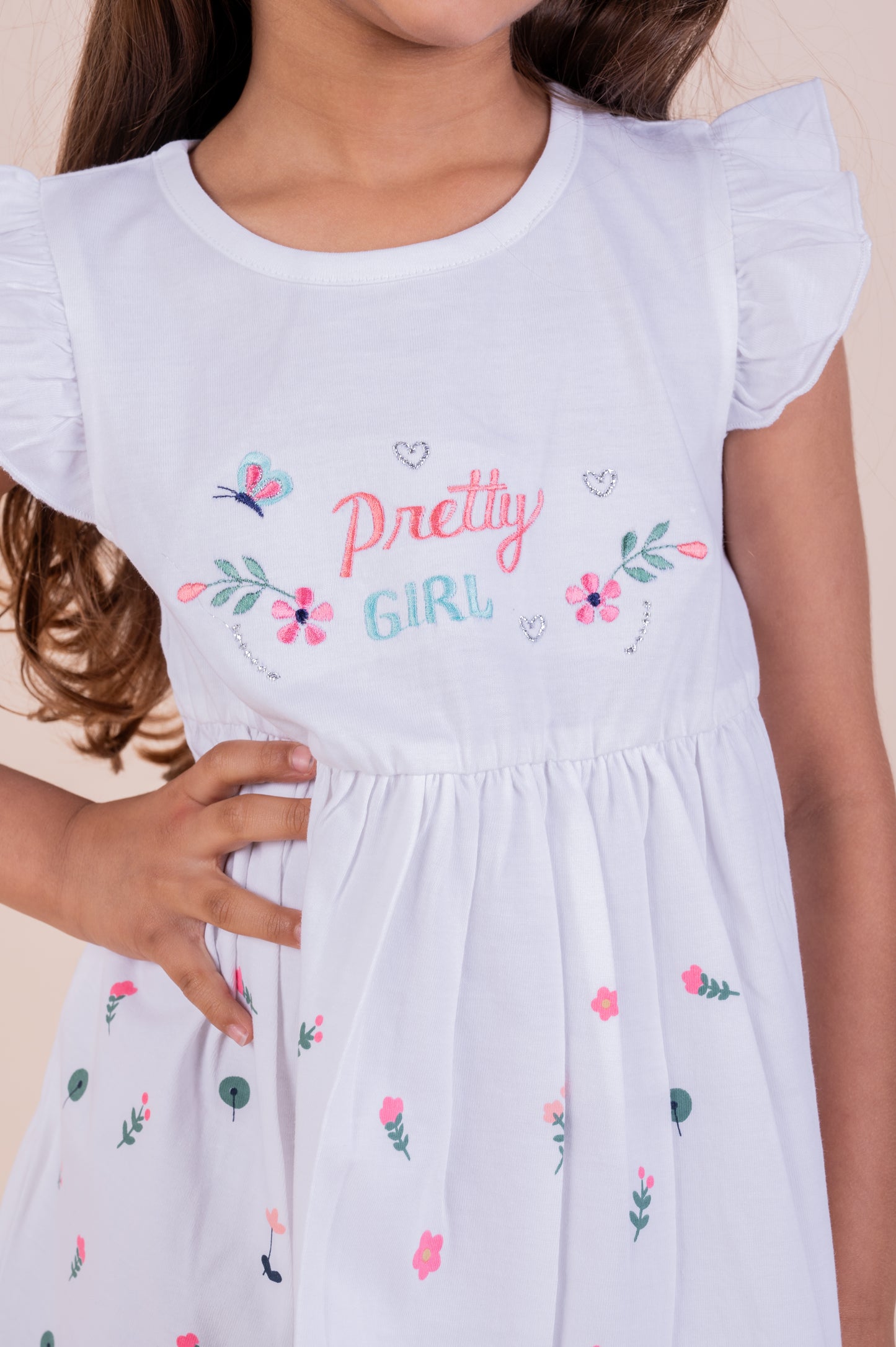 Pretty girl embroidered frock - White