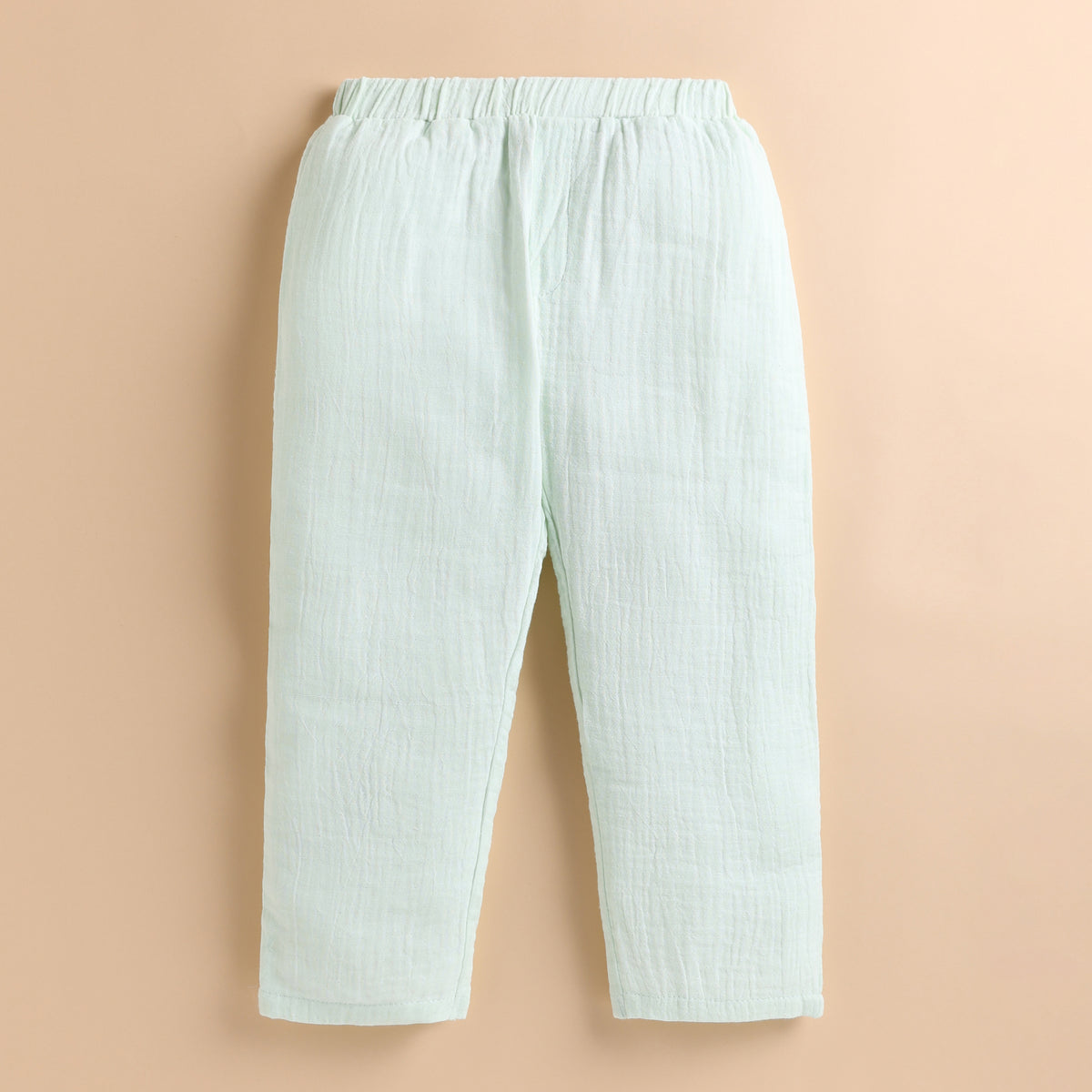 Full Sleeves 100% Cotton Muslin Night Suit Set - Mint Whisper