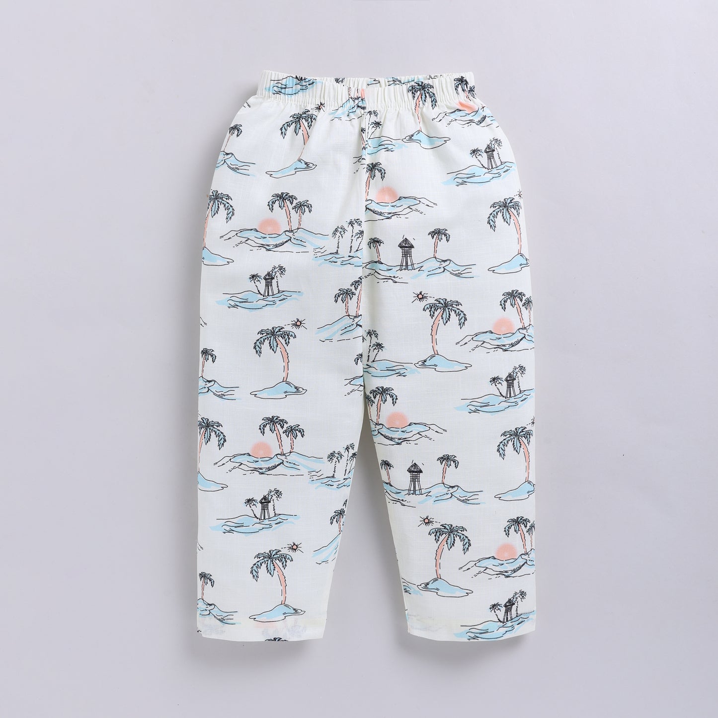 Soft Cotton Kids Nightsuit Set | Front Open Shirt & Pajama | Tropical Print