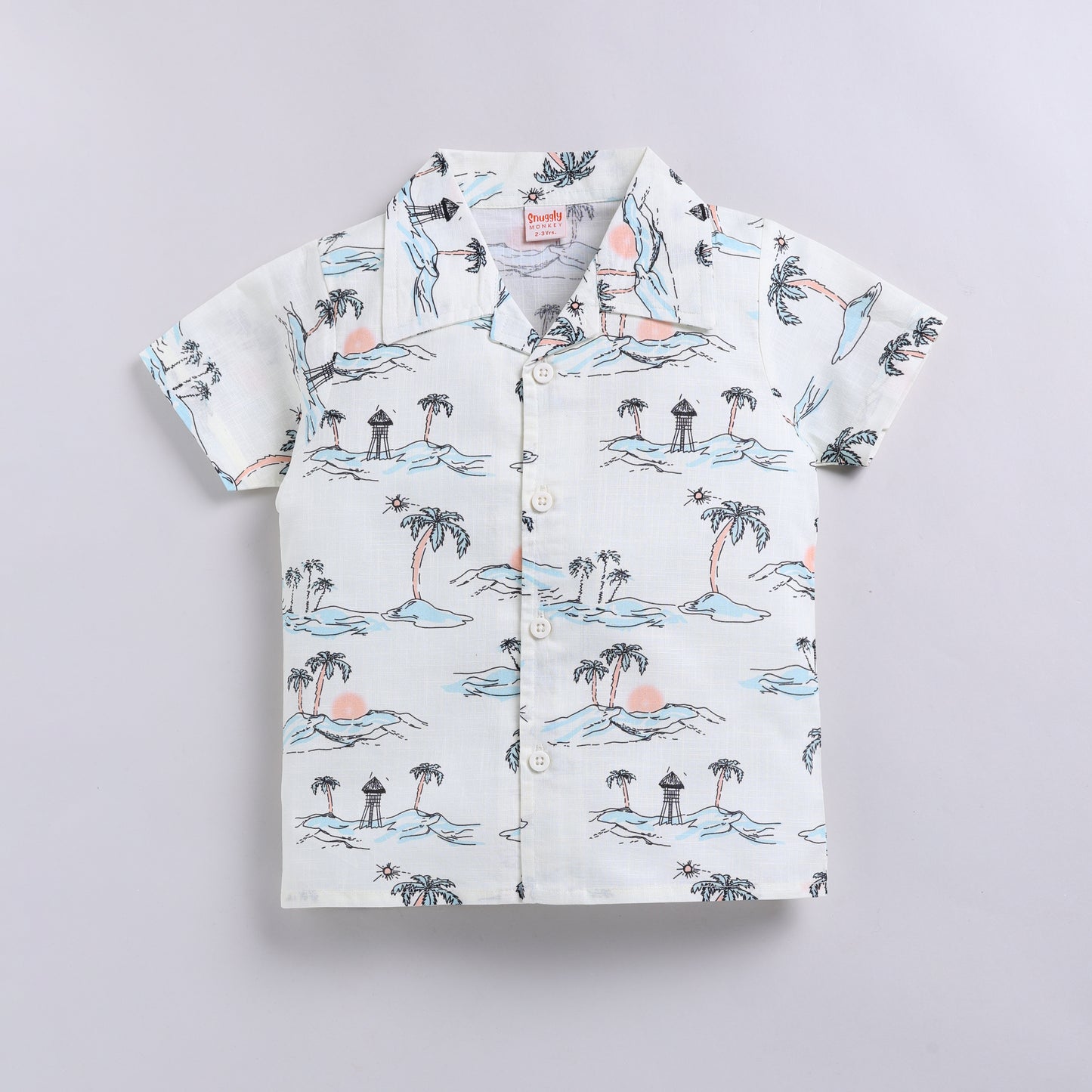 Soft Cotton Kids Nightsuit Set | Front Open Shirt & Pajama | Tropical Print