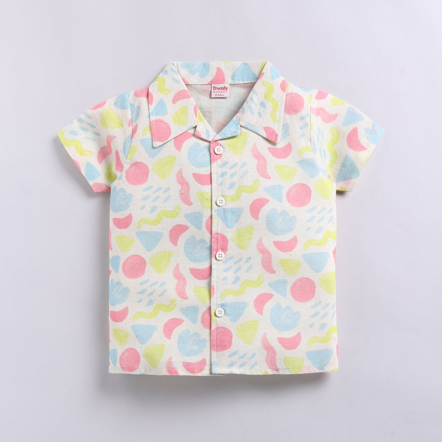 Colorful Abstract Print Linen Night Suit Set – Front Open Shirt & Pajama