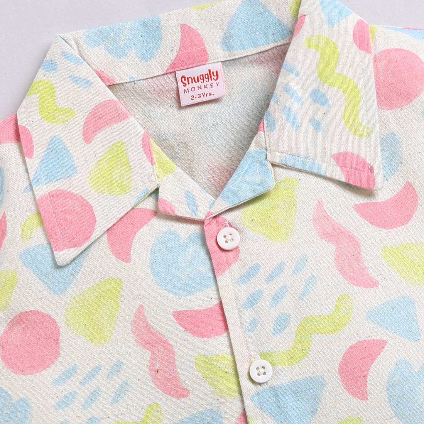 Colorful Abstract Print Linen Night Suit Set – Front Open Shirt & Pajama