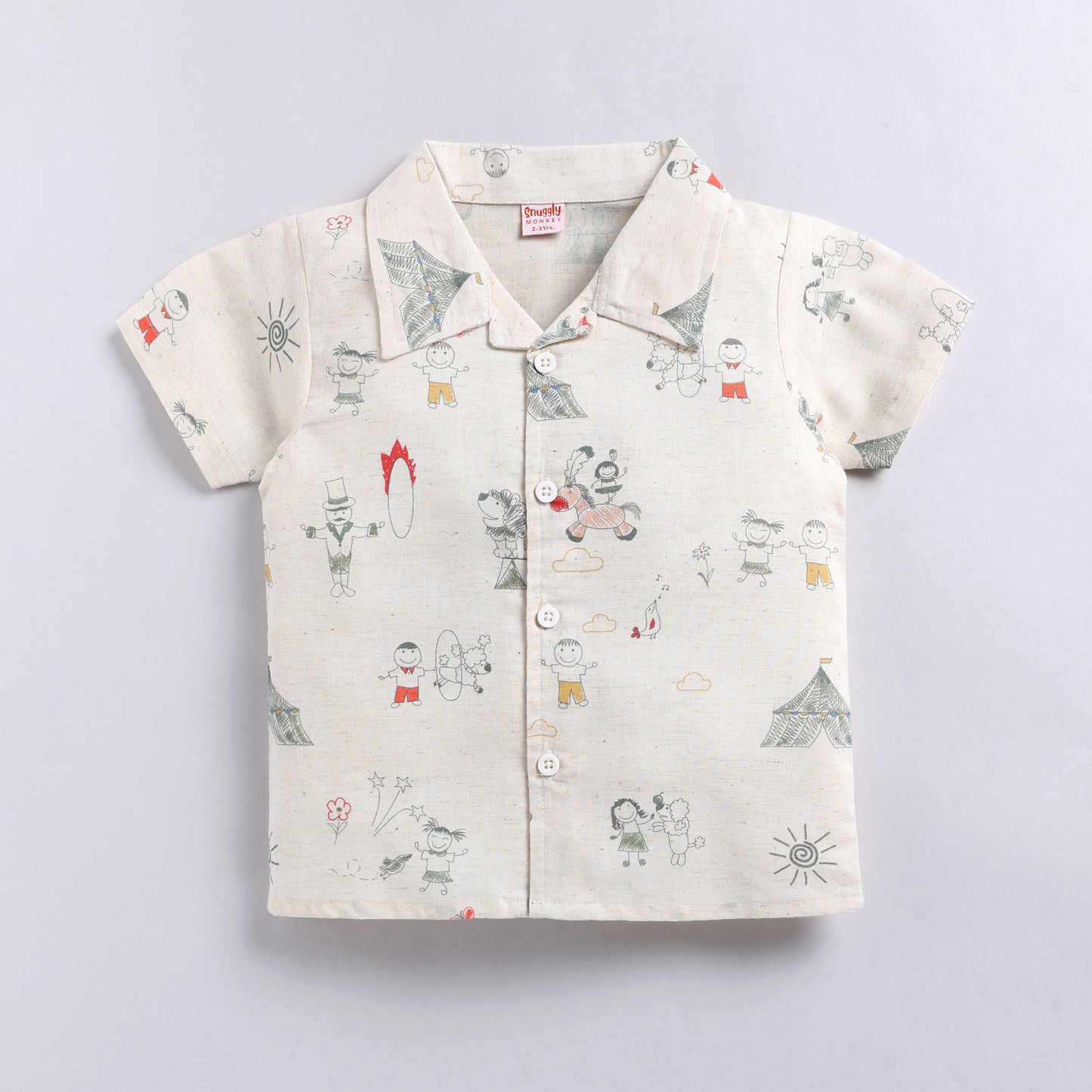 Linen Night Suit Set – Front Open Shirt & Pajama | Carnival Print