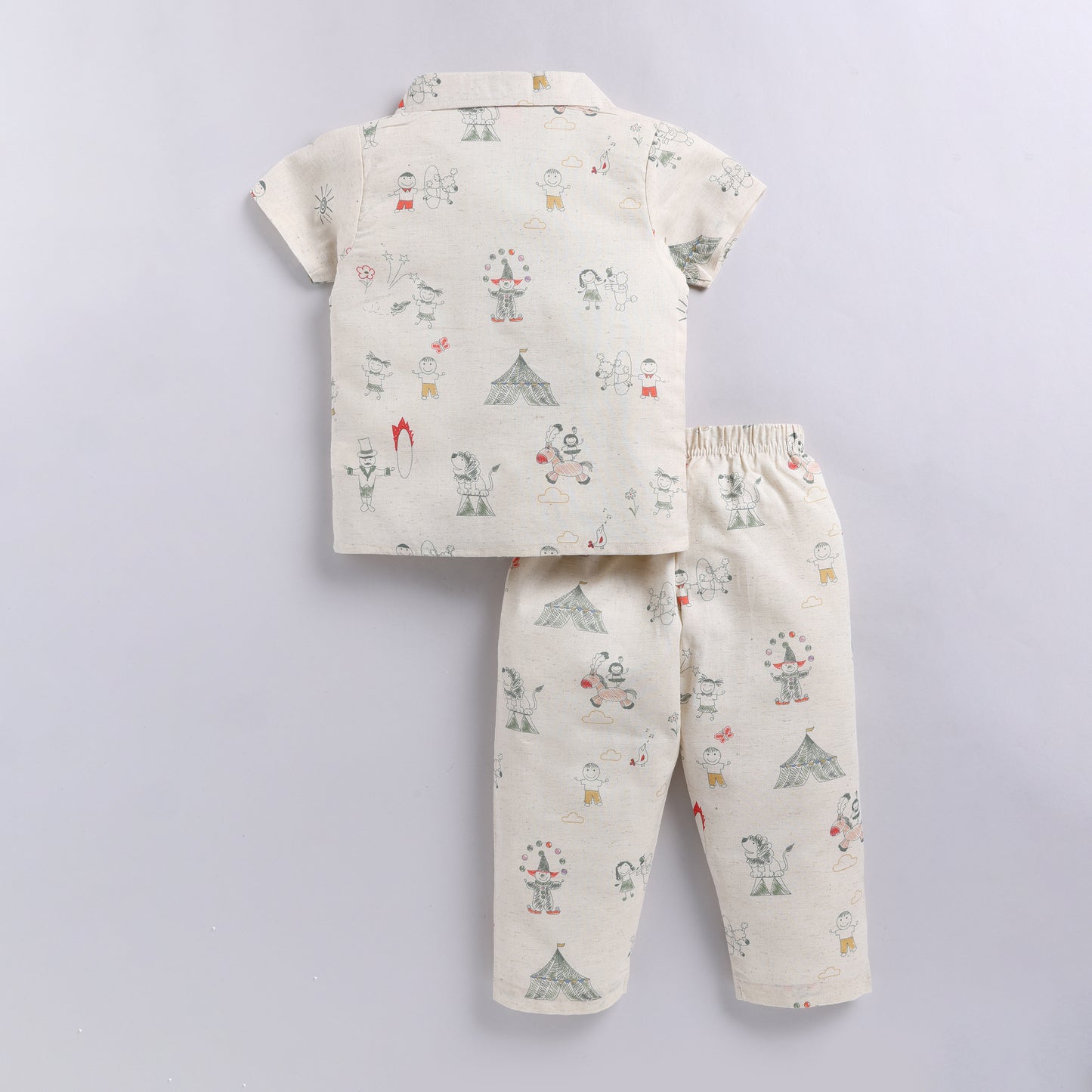 Linen Night Suit Set – Front Open Shirt & Pajama | Carnival Print