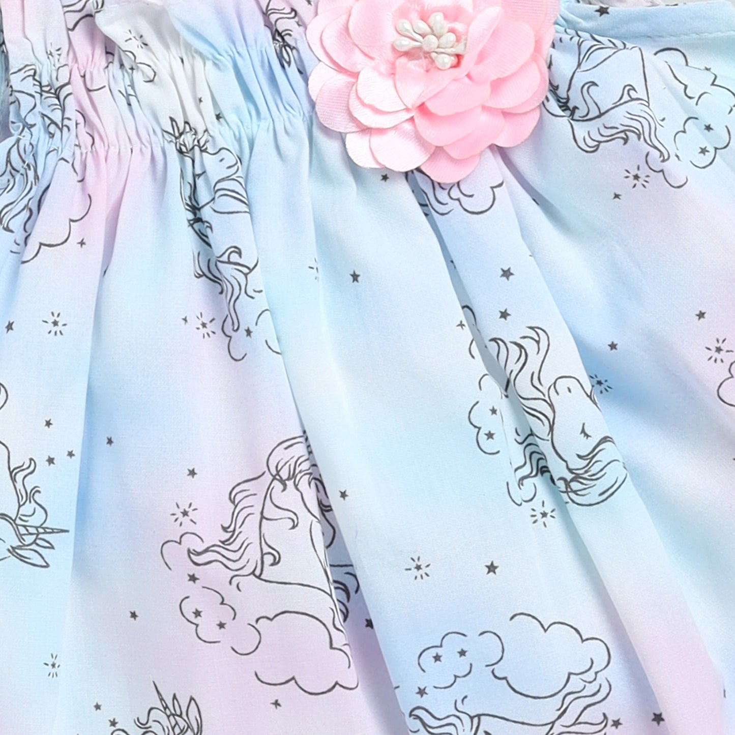Unicorn Print Woven Frock with Full-Sleeves Inner