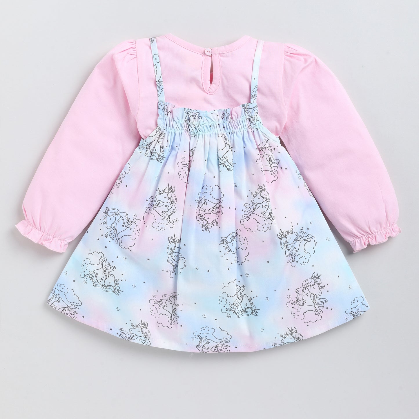 Unicorn Print Woven Frock with Full-Sleeves Inner