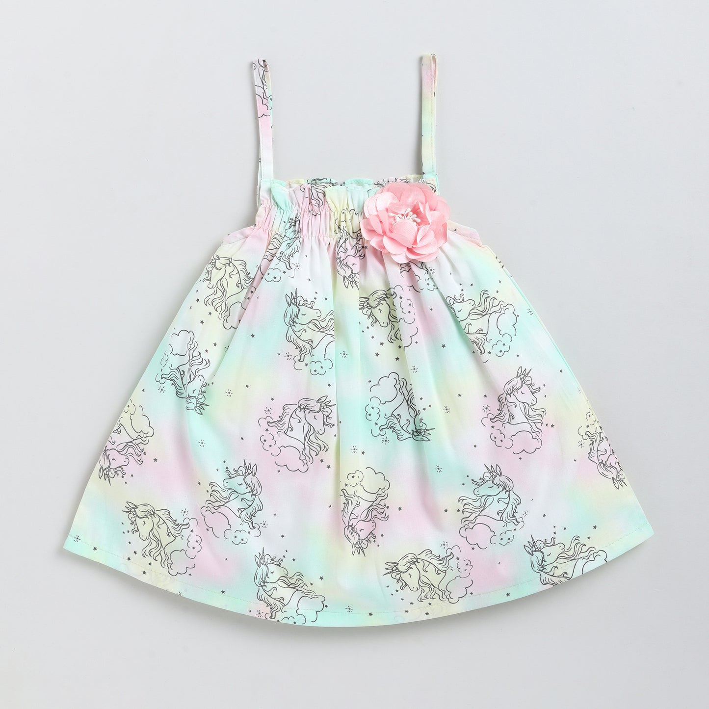Unicorn Print Woven Frock with Full-Sleeves Inner