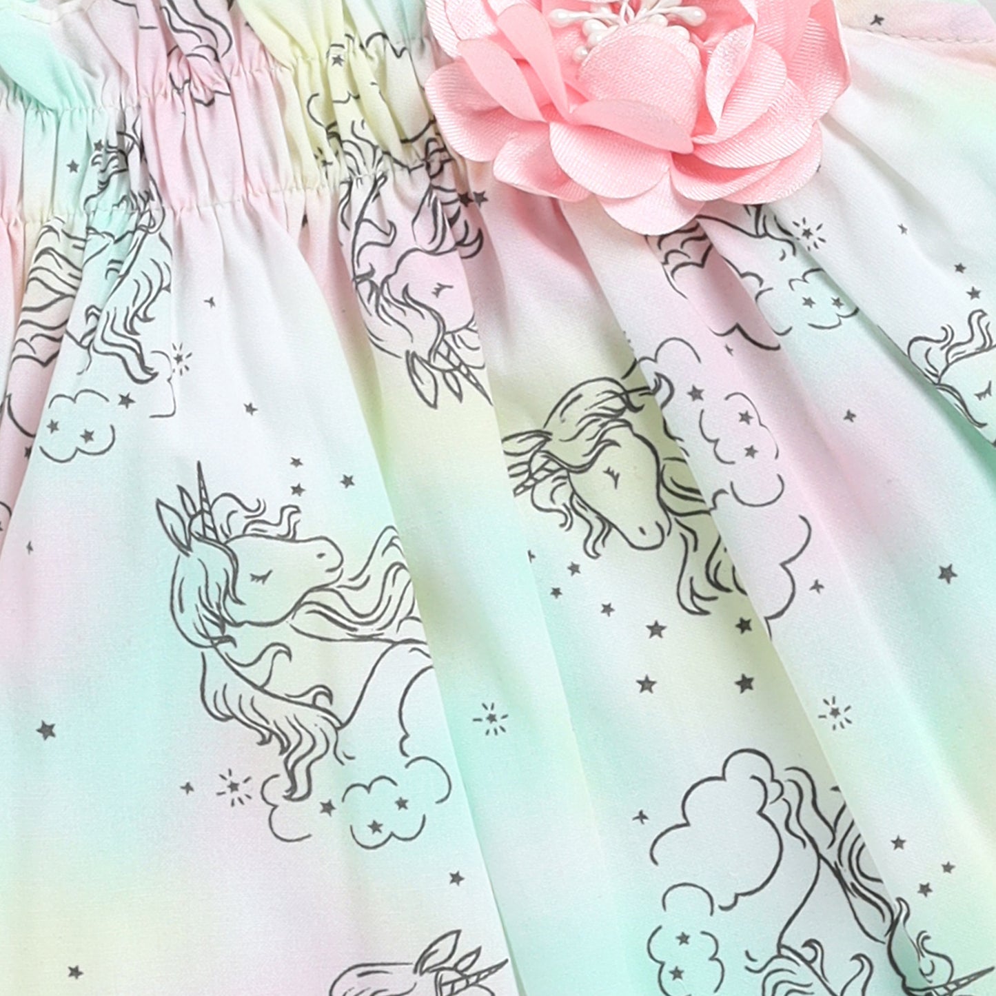 Unicorn Print Woven Frock with Full-Sleeves Inner
