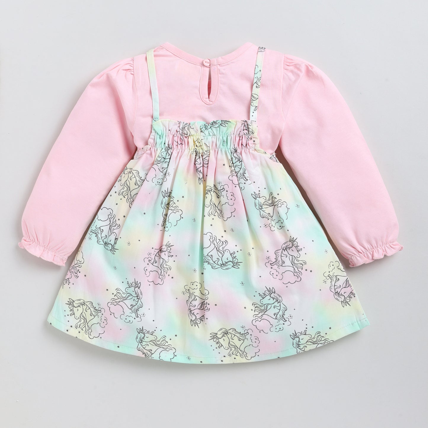 Unicorn Print Woven Frock with Full-Sleeves Inner