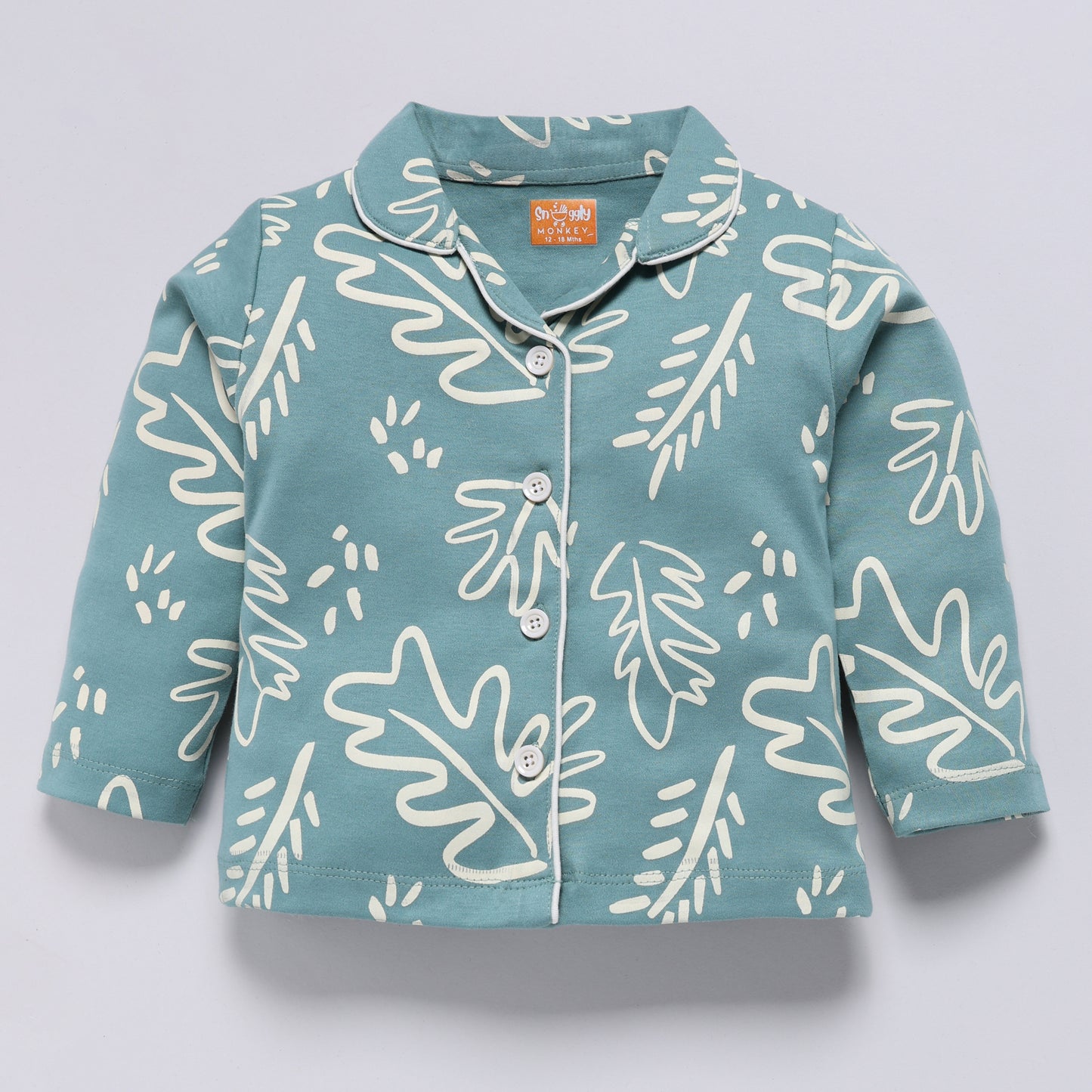 Leaf Print Front-Open Collar Nightsuit
