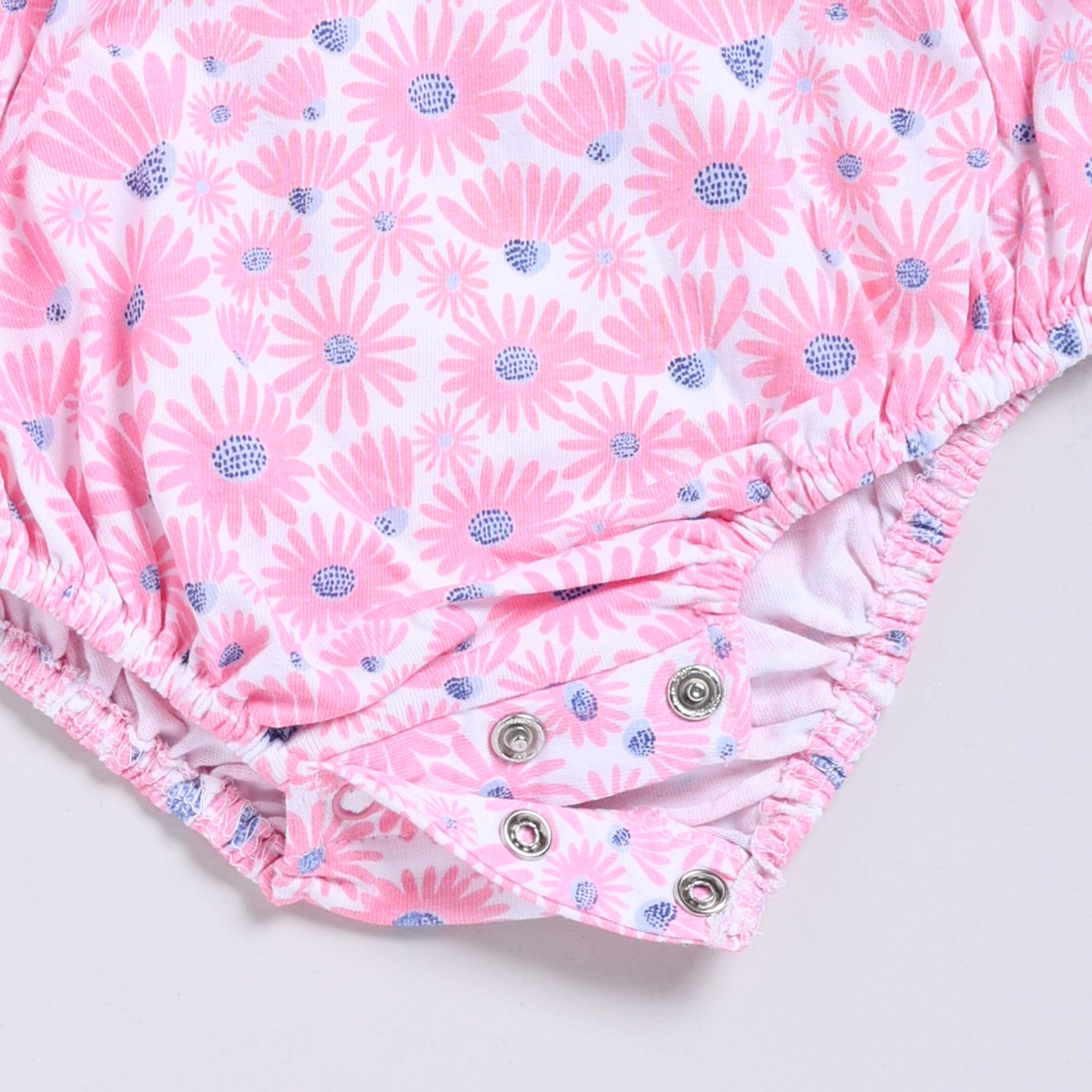 Cute Floral Print Pink Onesie with Lace and Bow