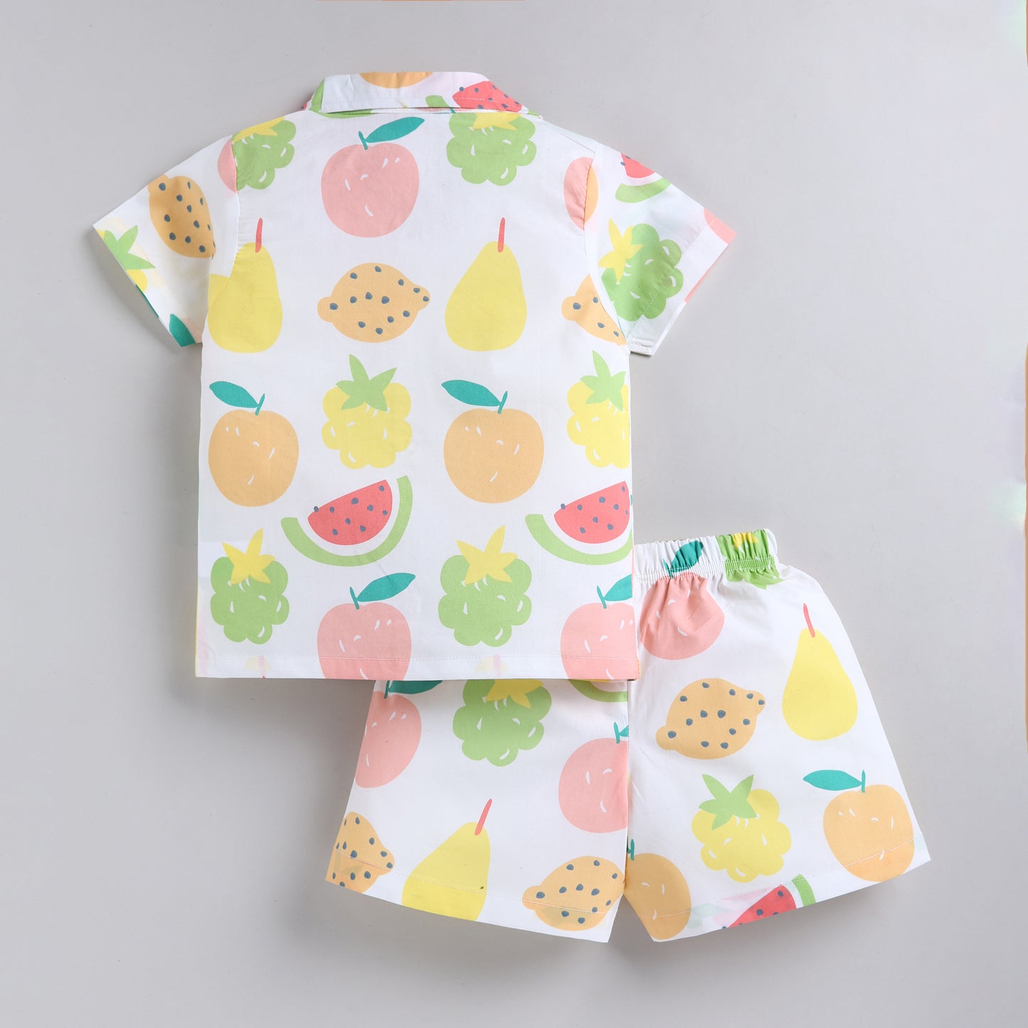 Fruits Theme Shirt with Shorts - White Lime