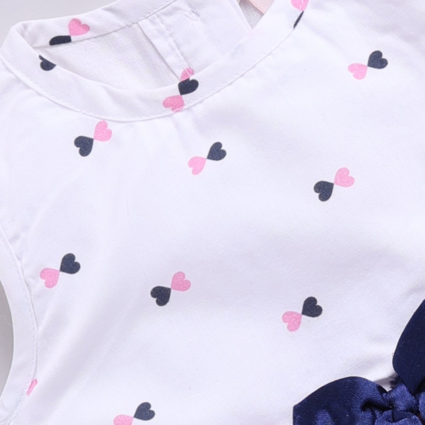Heart Print Pink & White Dress With Hairband