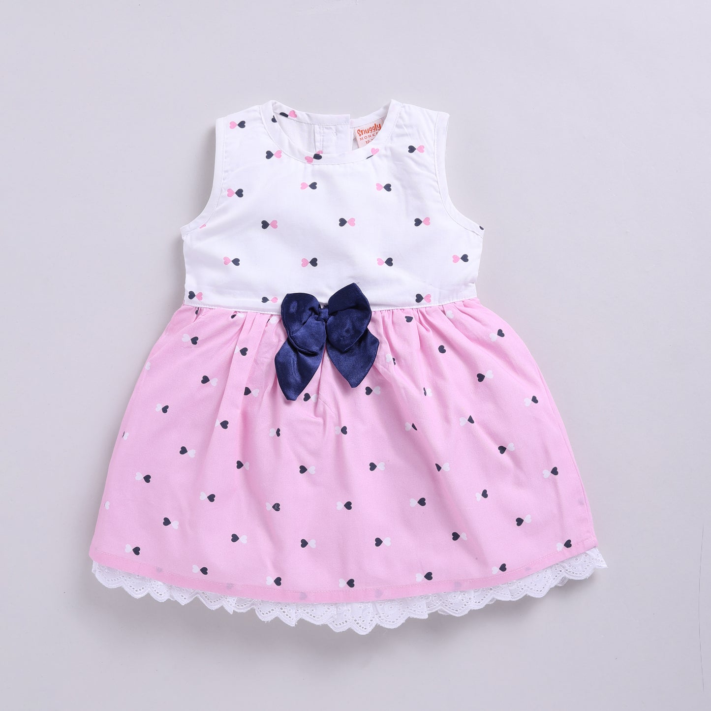 Heart Print Pink & White Dress With Hairband