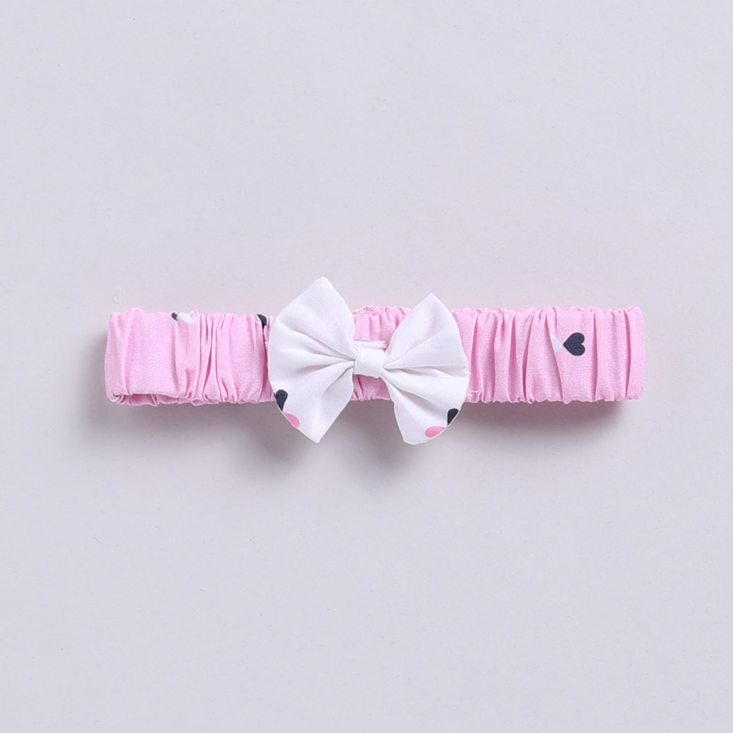 Heart Print Pink & White Dress With Hairband