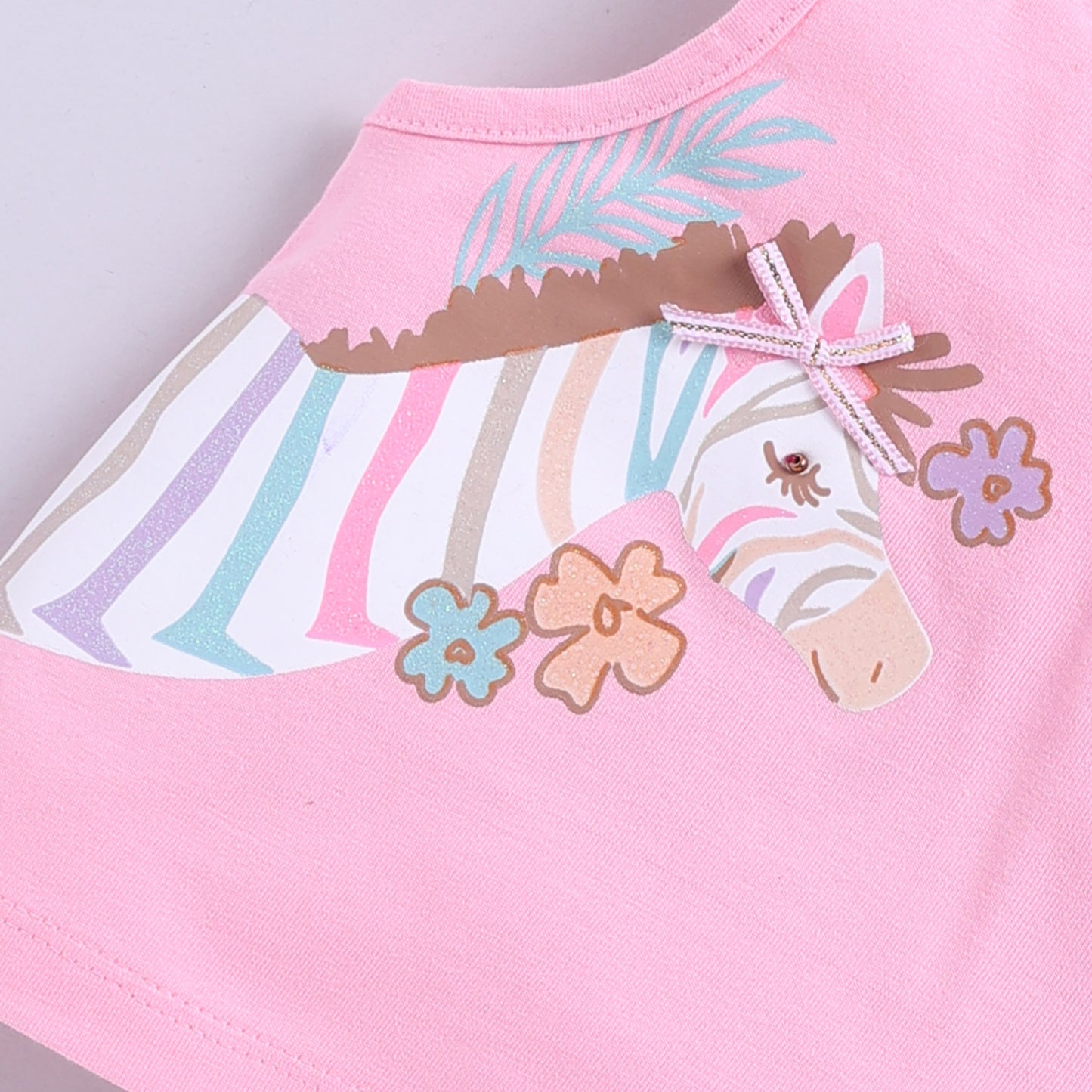 Glitter Print Zebra Design Top with Shorts