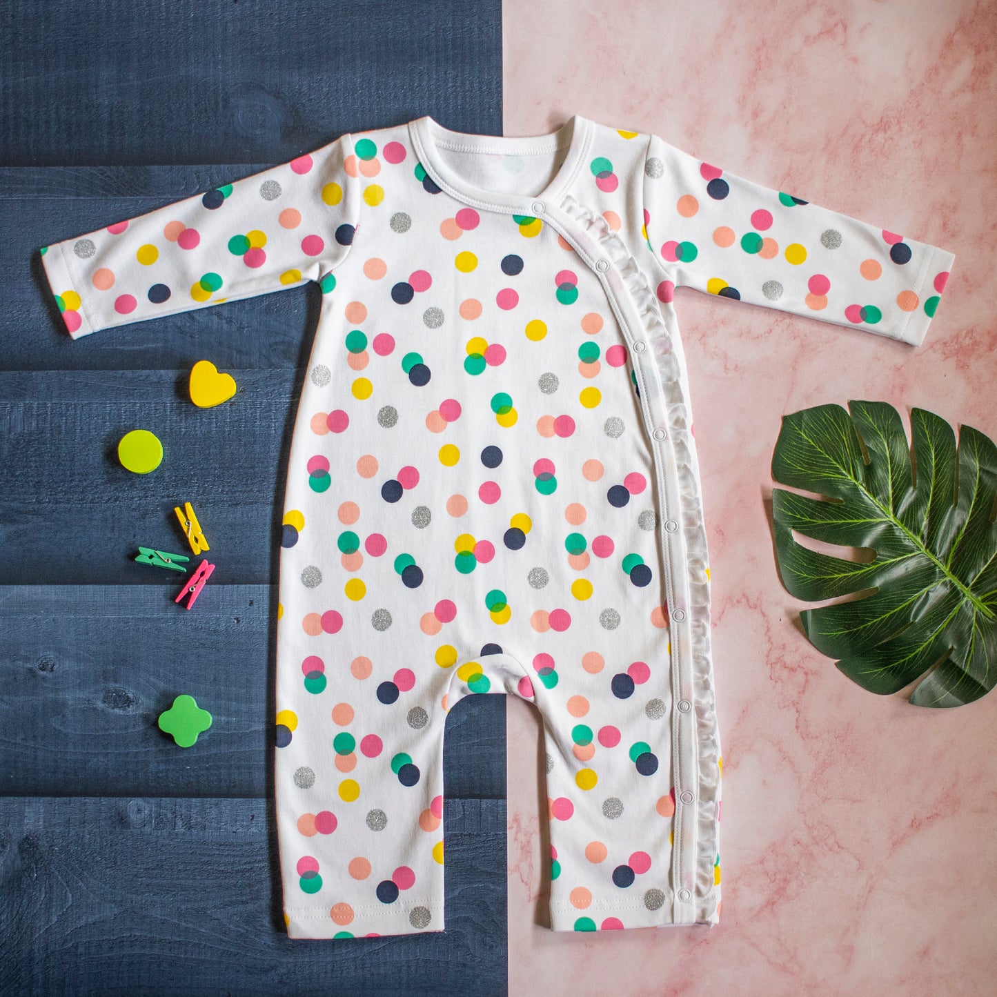 Multicolour Polka Theme Full Romper